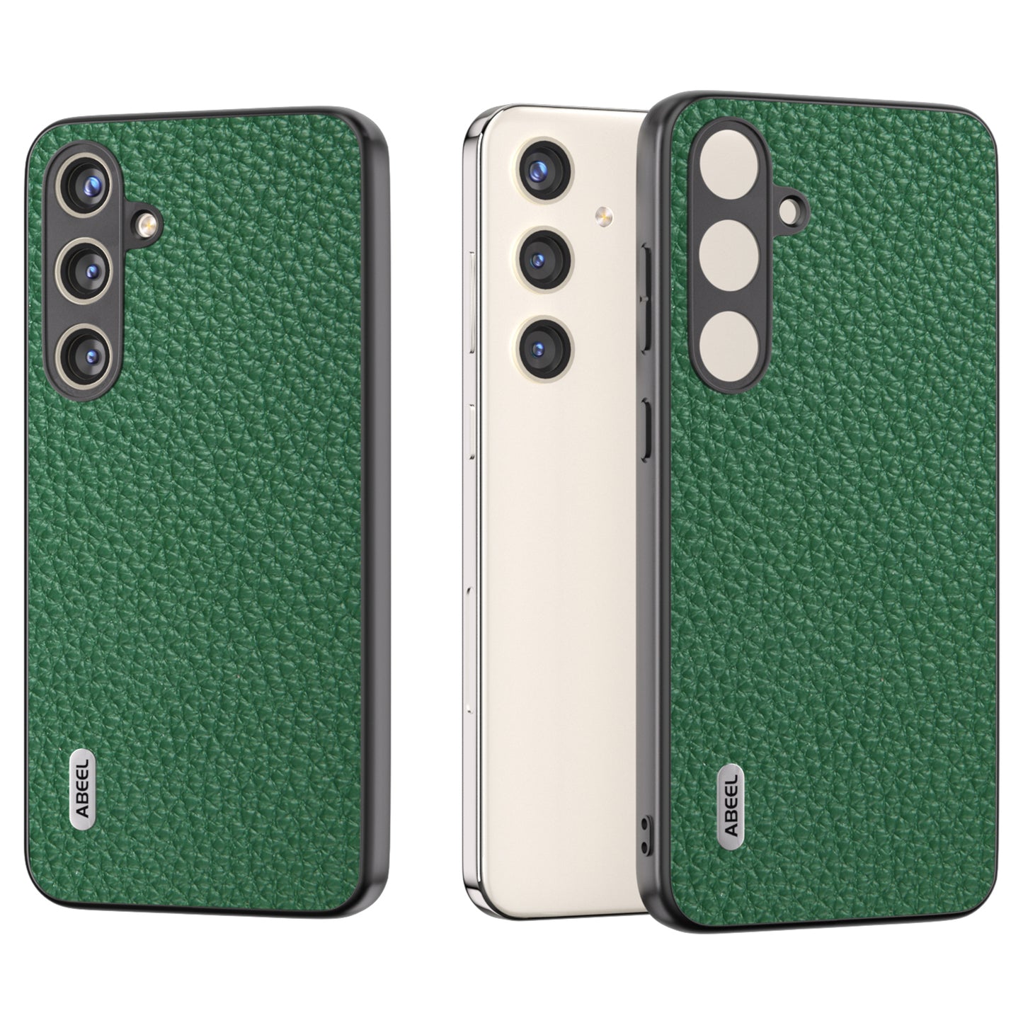 ABEEL Litchi Texture Cover for Samsung Galaxy S24+ Cowhide Leather+PC+TPU Phone Case - Green