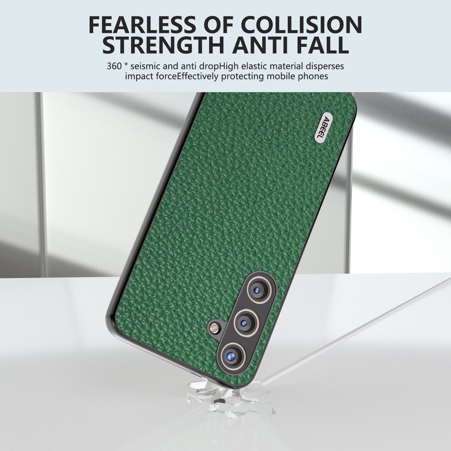 ABEEL Litchi Texture Cover for Samsung Galaxy S24+ Cowhide Leather+PC+TPU Phone Case - Green