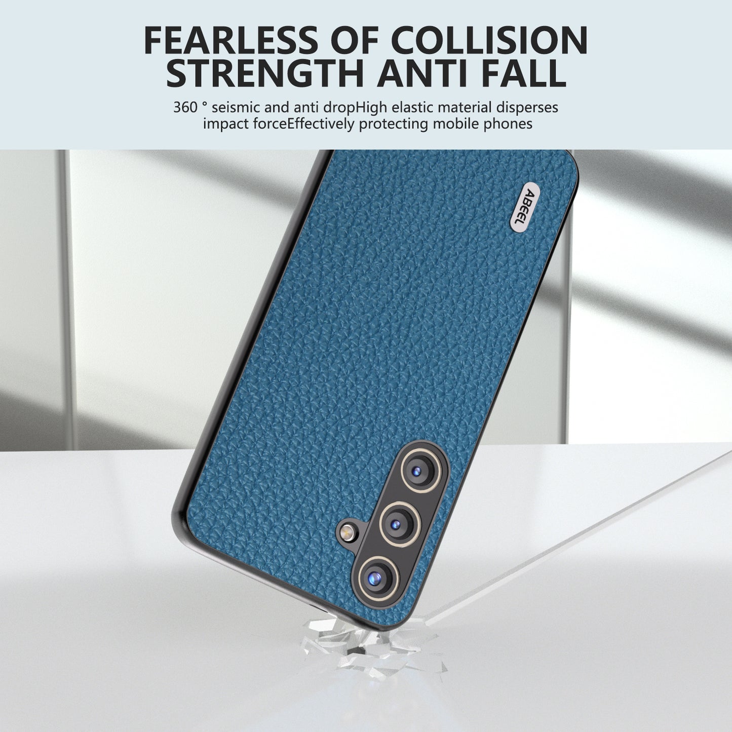 ABEEL Litchi Texture Cover for Samsung Galaxy S24+ Cowhide Leather+PC+TPU Phone Case - Blue