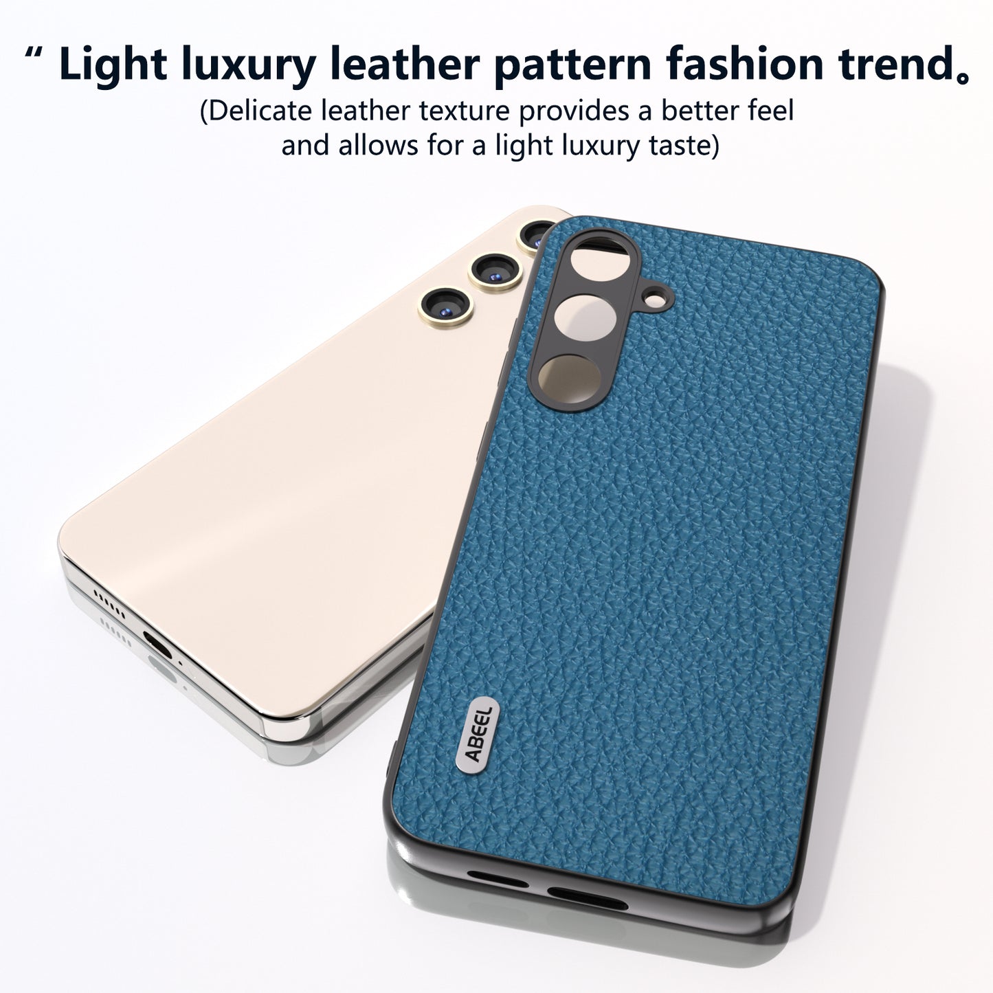 ABEEL Litchi Texture Cover for Samsung Galaxy S24+ Cowhide Leather+PC+TPU Phone Case - Blue
