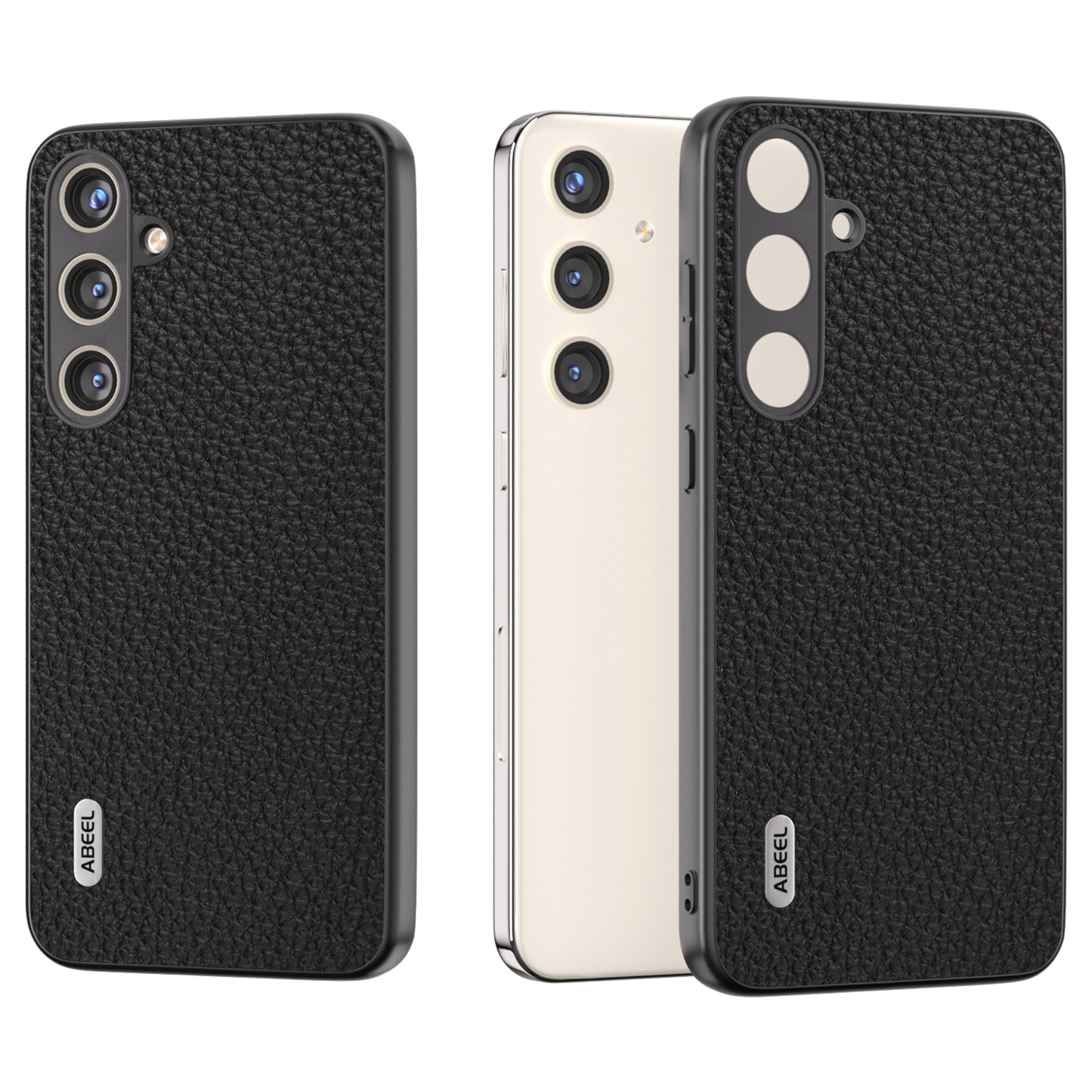 ABEEL Litchi Texture Cover for Samsung Galaxy S24+ Cowhide Leather+PC+TPU Phone Case - Black