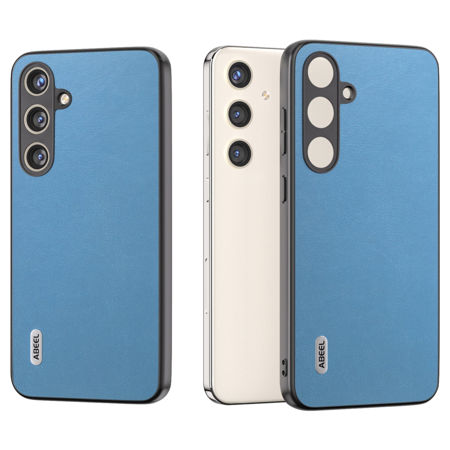 ABEEL For Samsung Galaxy S24+ Phone Case PU Leather+PC+TPU Back Cover Drop Protection - Sky Blue