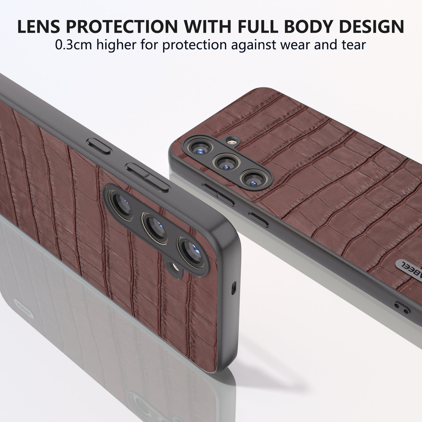 ABEEL For Samsung Galaxy S24+ Case Genuine Cow Leather Phone Cover Crocodile Texture - Brown