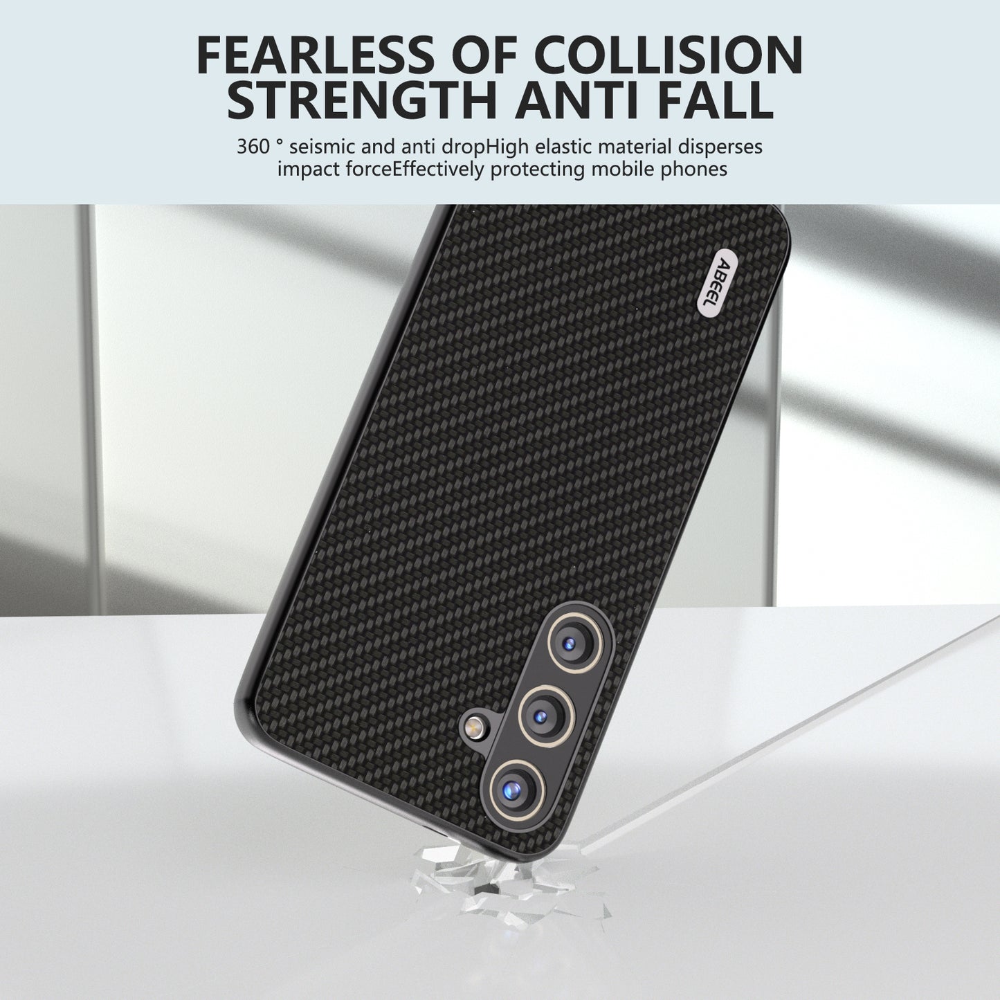 ABEEL for Samsung Galaxy S24+ Shockproof Shell Carbon Fiber Texture Leather Phone Case - Black