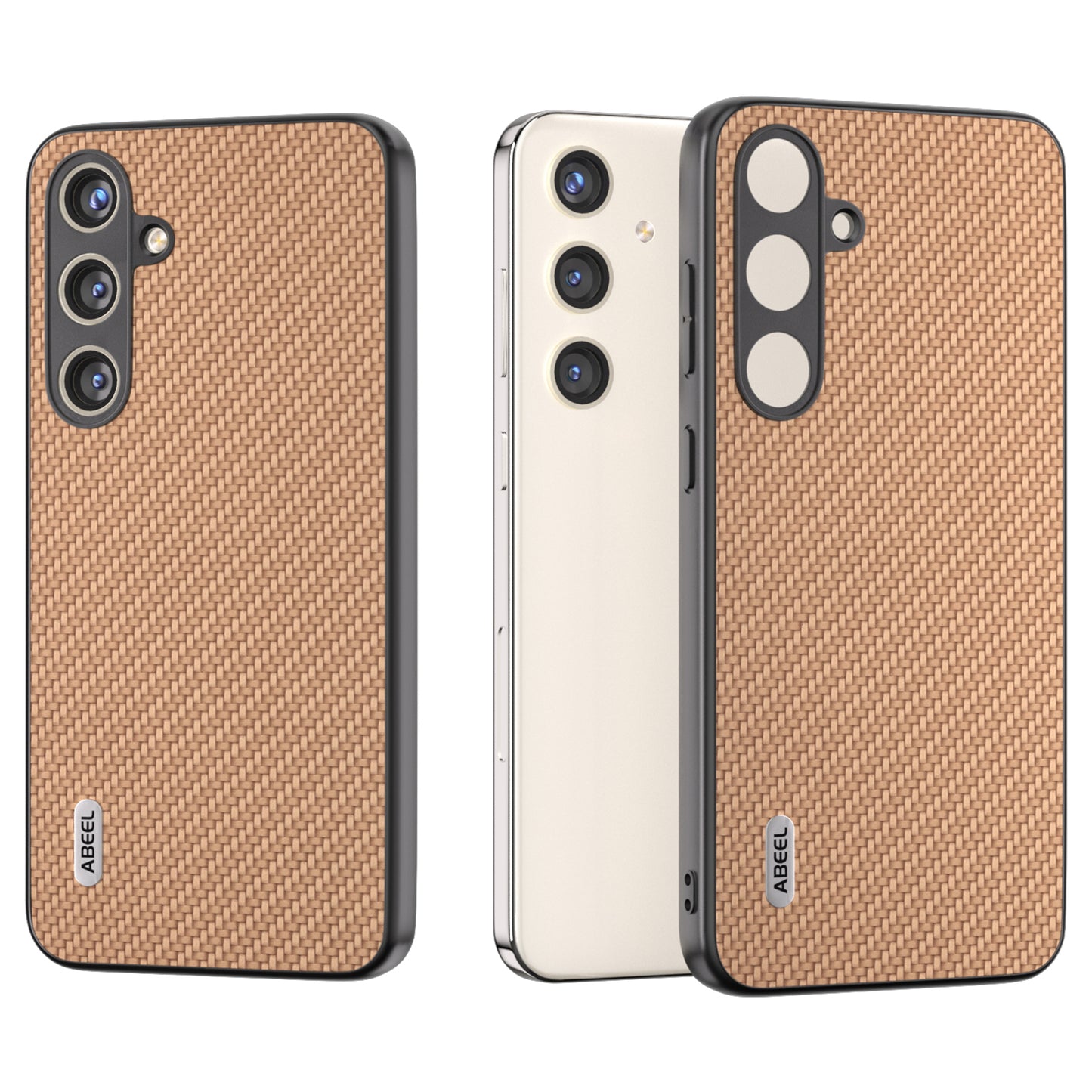 ABEEL for Samsung Galaxy S24+ Shockproof Shell Carbon Fiber Texture Leather Phone Case - Light Yellow