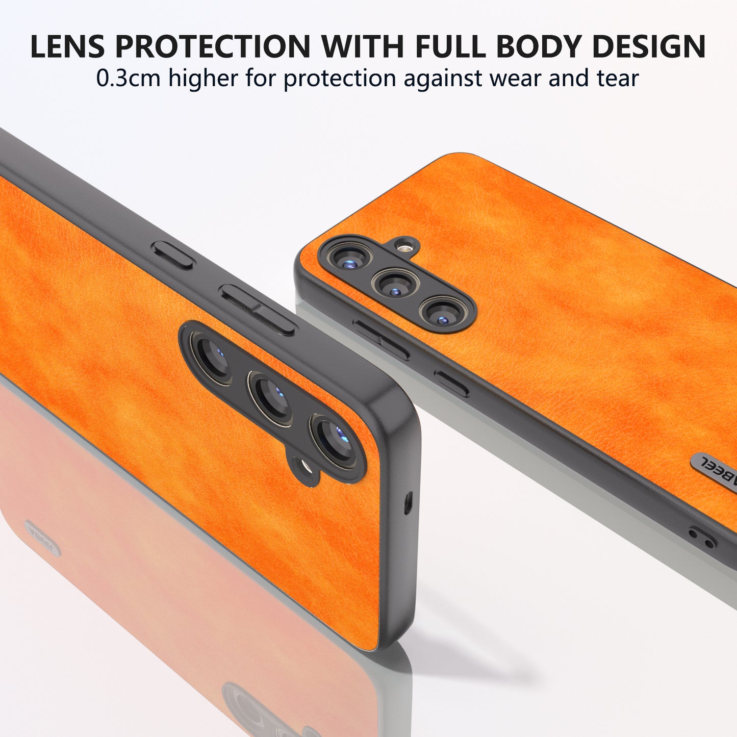 ABEEL For Samsung Galaxy S24 Litchi Texture Back Case PU Leather Coated PC+TPU Phone Cover - Orange