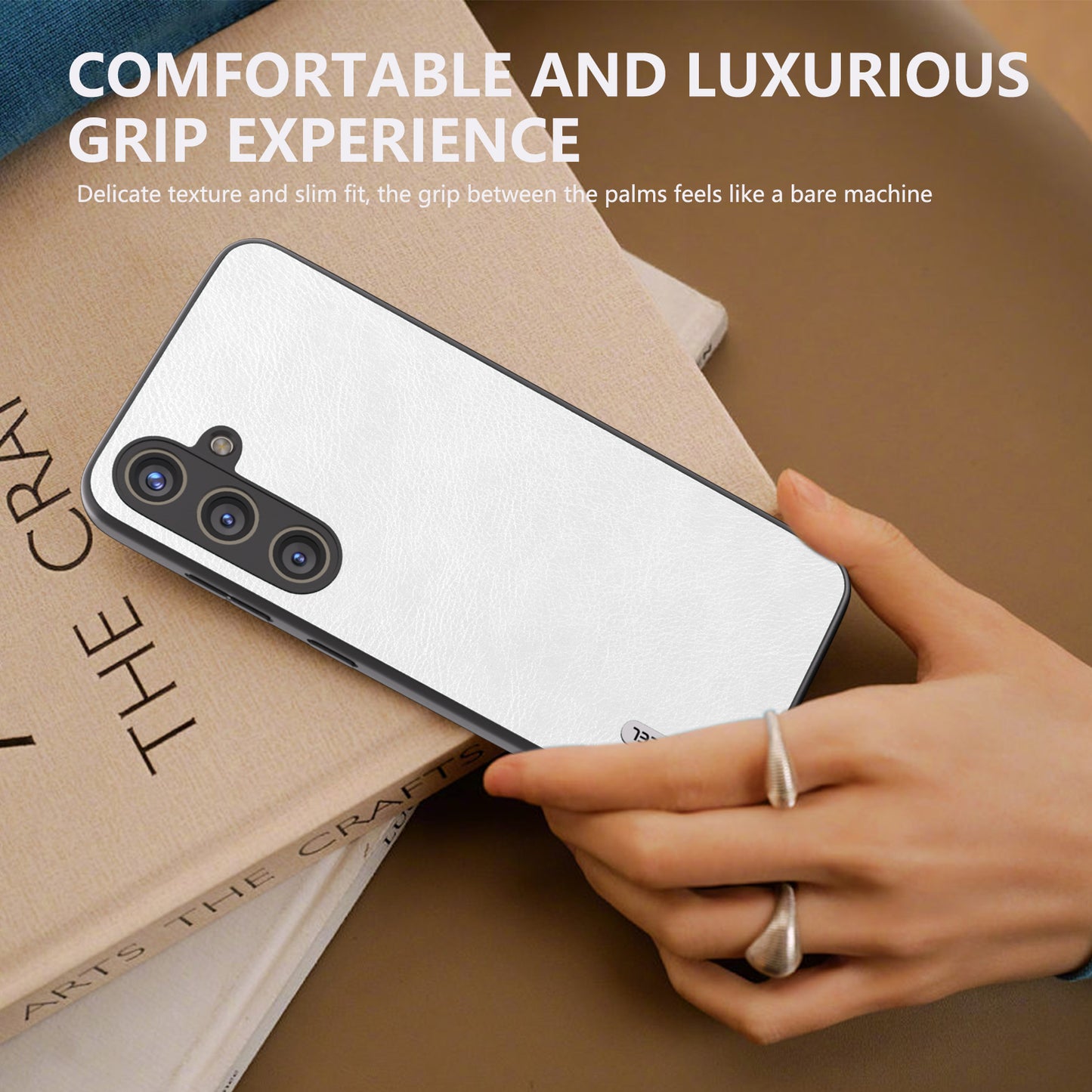 ABEEL For Samsung Galaxy S24 Litchi Texture Back Case PU Leather Coated PC+TPU Phone Cover - White