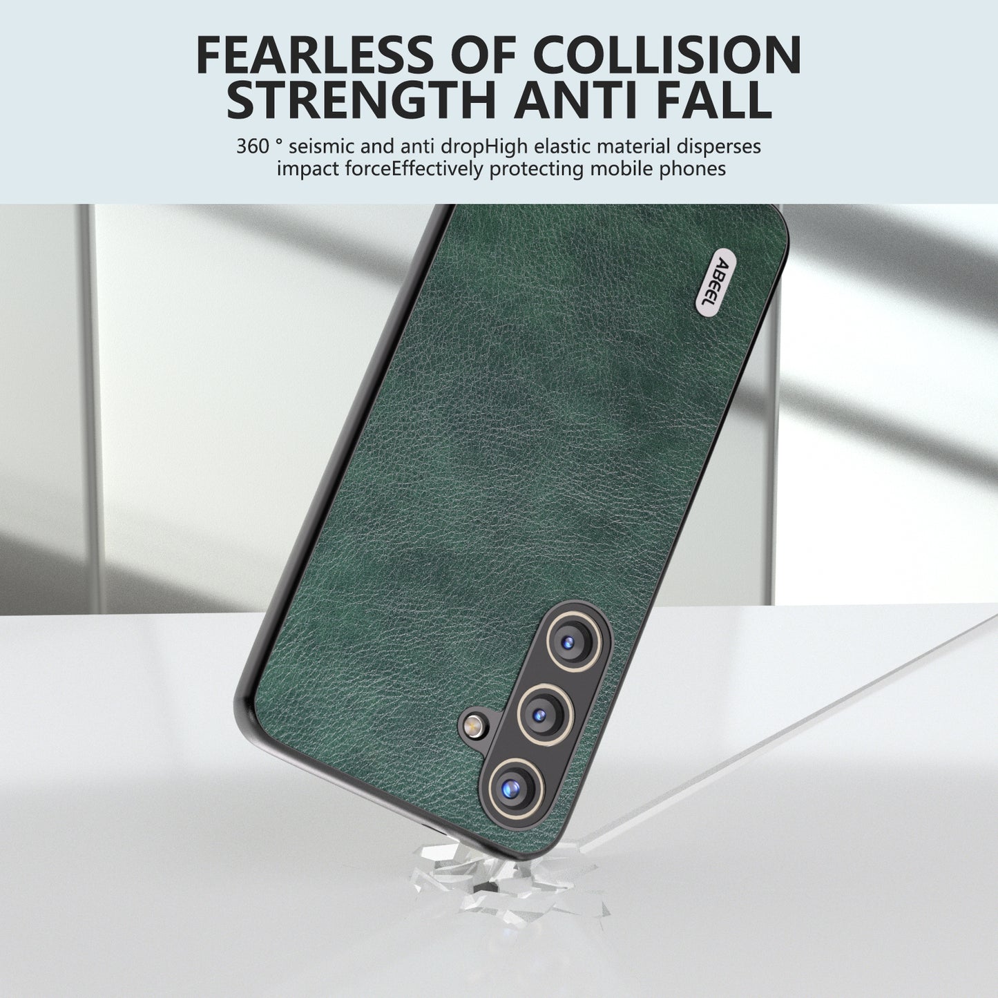 ABEEL For Samsung Galaxy S24 Litchi Texture Back Case PU Leather Coated PC+TPU Phone Cover - Green