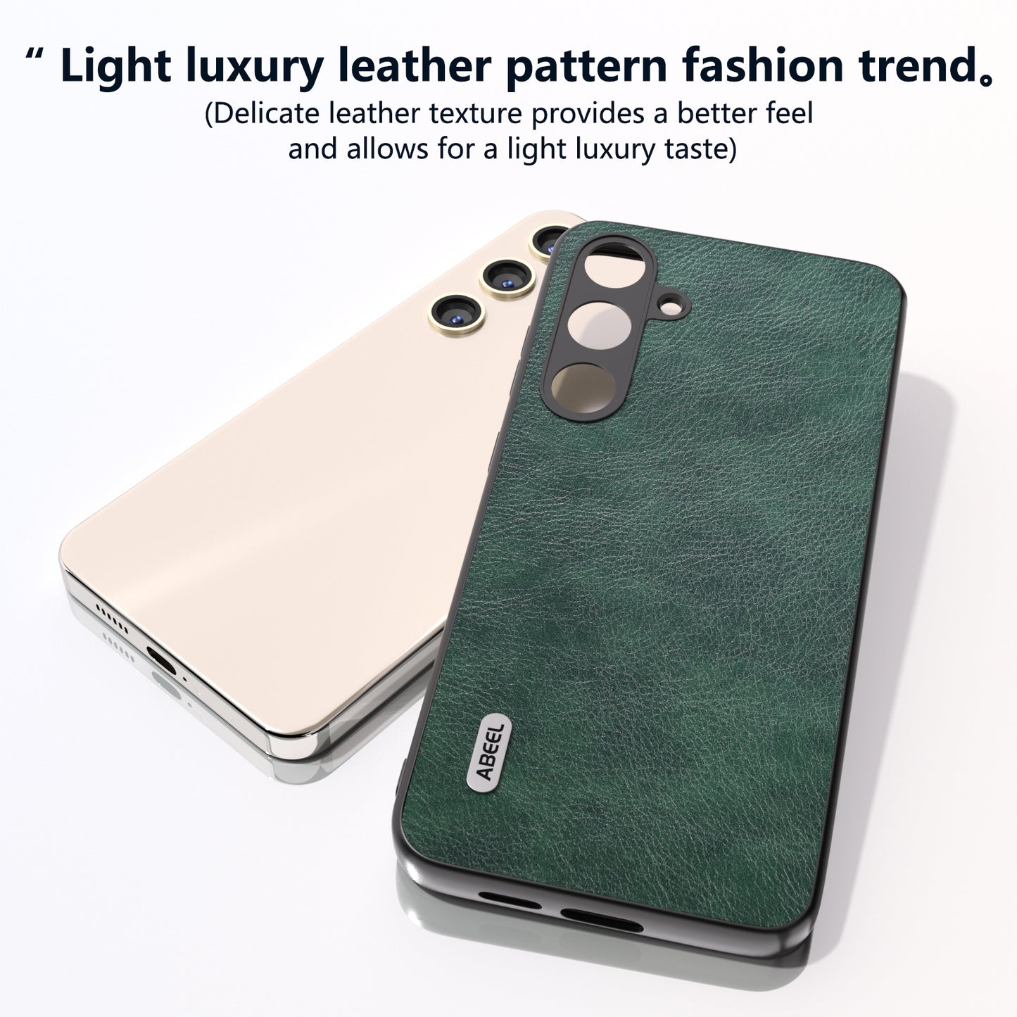 ABEEL For Samsung Galaxy S24 Litchi Texture Back Case PU Leather Coated PC+TPU Phone Cover - Green