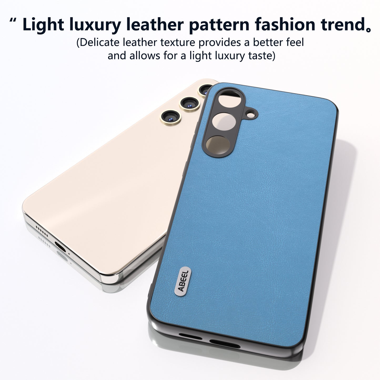 ABEEL For Samsung Galaxy S24 Textured Phone Case Slim PU Leather Shockproof Cover - Sky Blue
