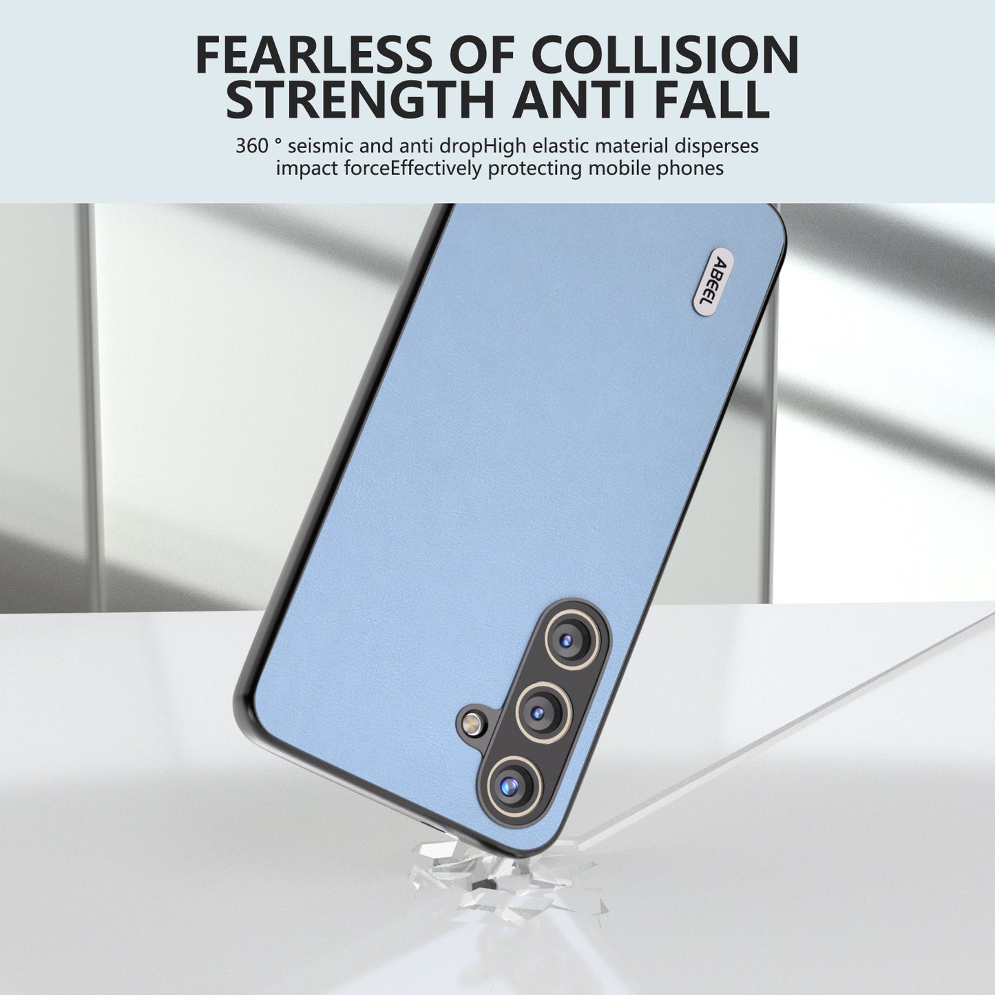 ABEEL For Samsung Galaxy S24 Textured Phone Case Slim PU Leather Shockproof Cover - Blue
