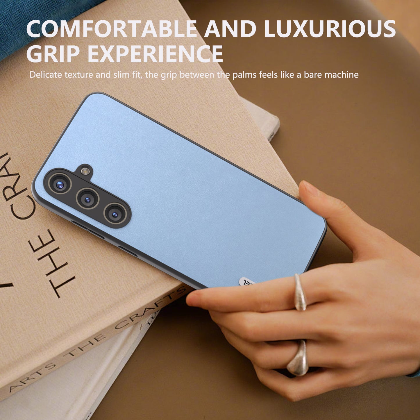 ABEEL For Samsung Galaxy S24 Textured Phone Case Slim PU Leather Shockproof Cover - Blue