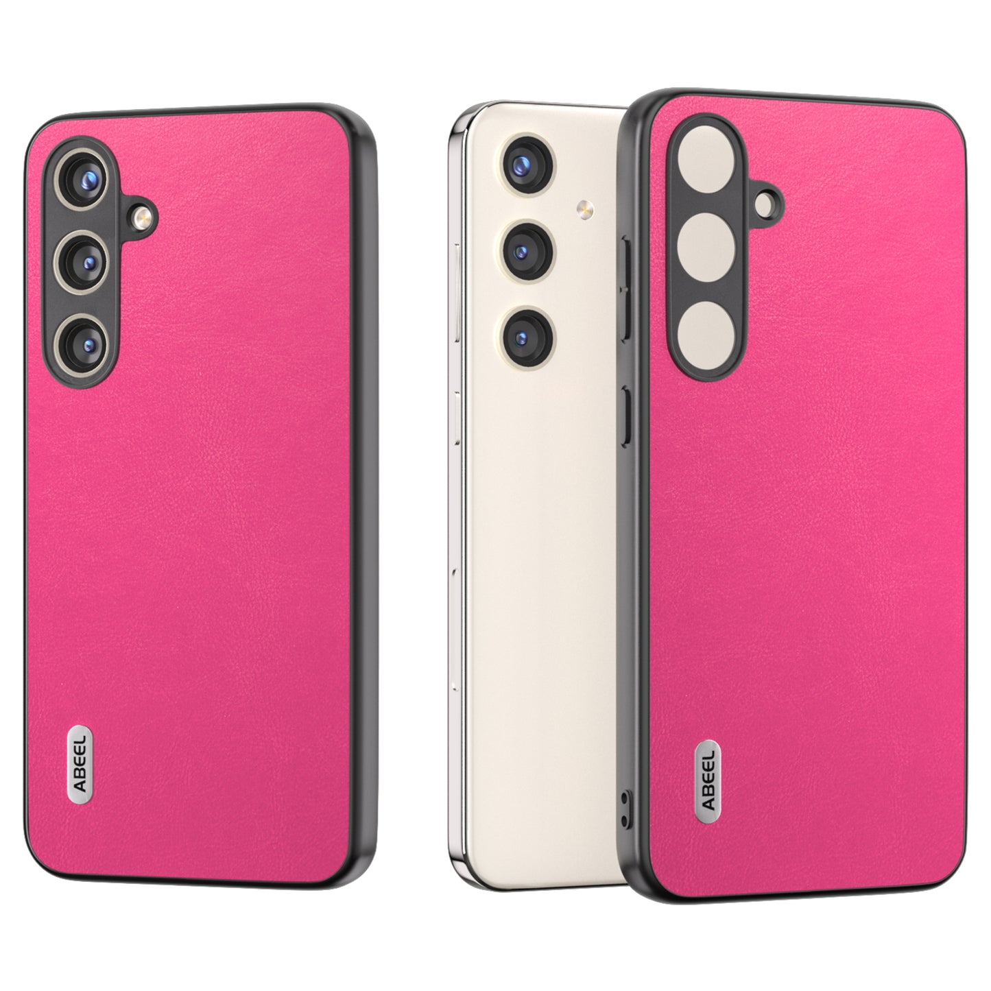 ABEEL For Samsung Galaxy S24 Textured Phone Case Slim PU Leather Shockproof Cover - Rose