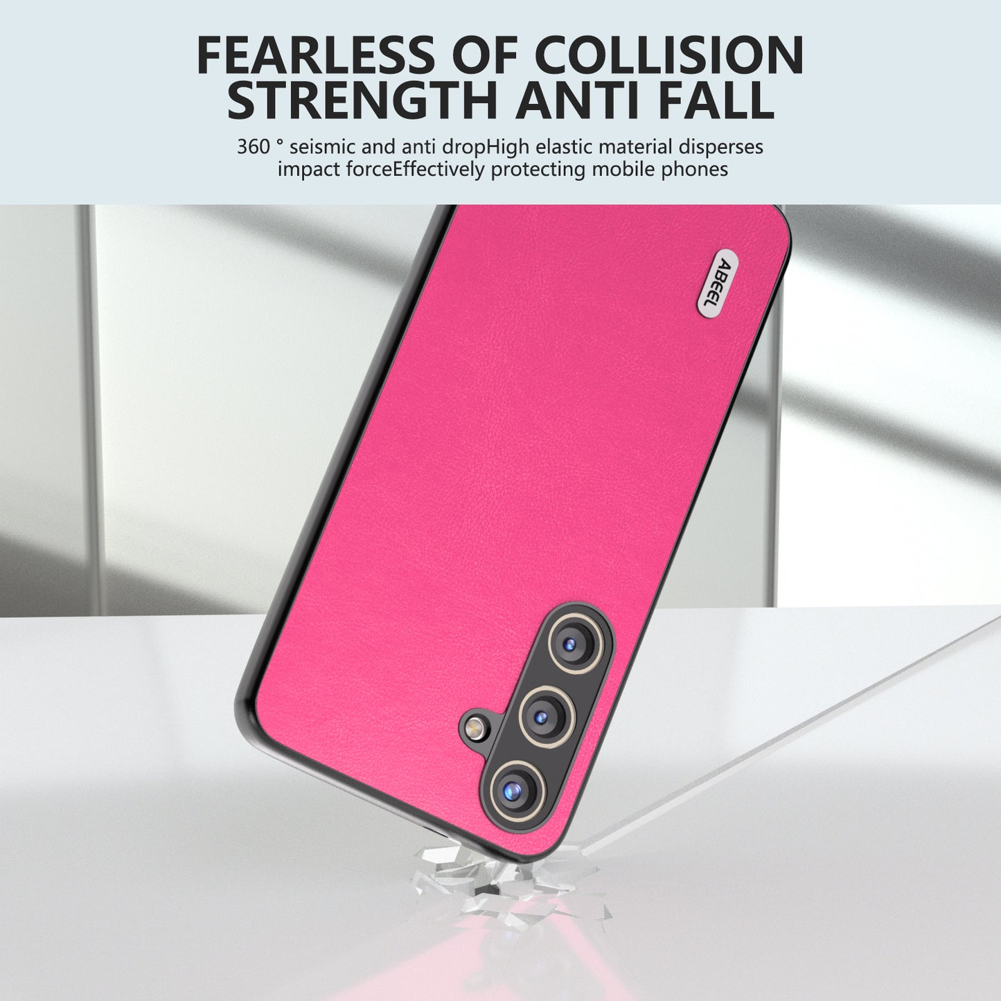 ABEEL For Samsung Galaxy S24 Textured Phone Case Slim PU Leather Shockproof Cover - Rose