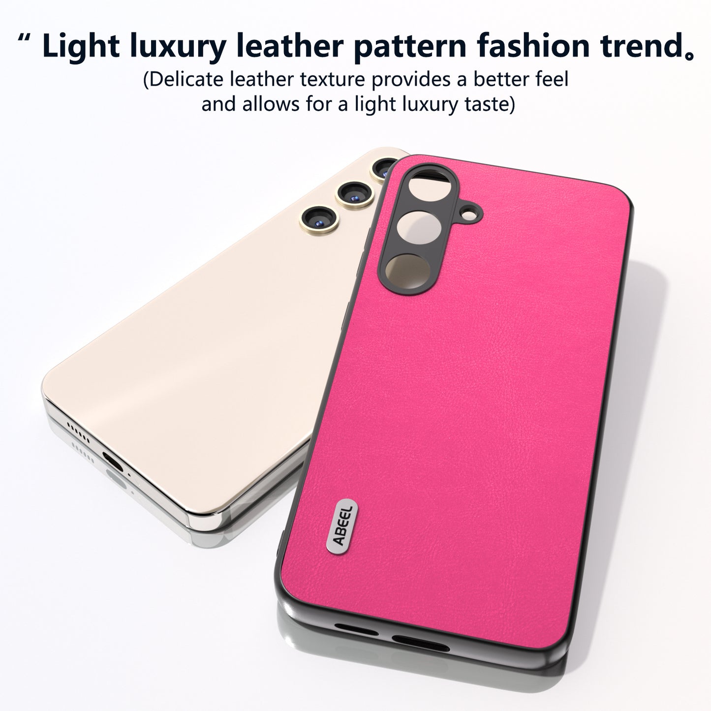 ABEEL For Samsung Galaxy S24 Textured Phone Case Slim PU Leather Shockproof Cover - Rose
