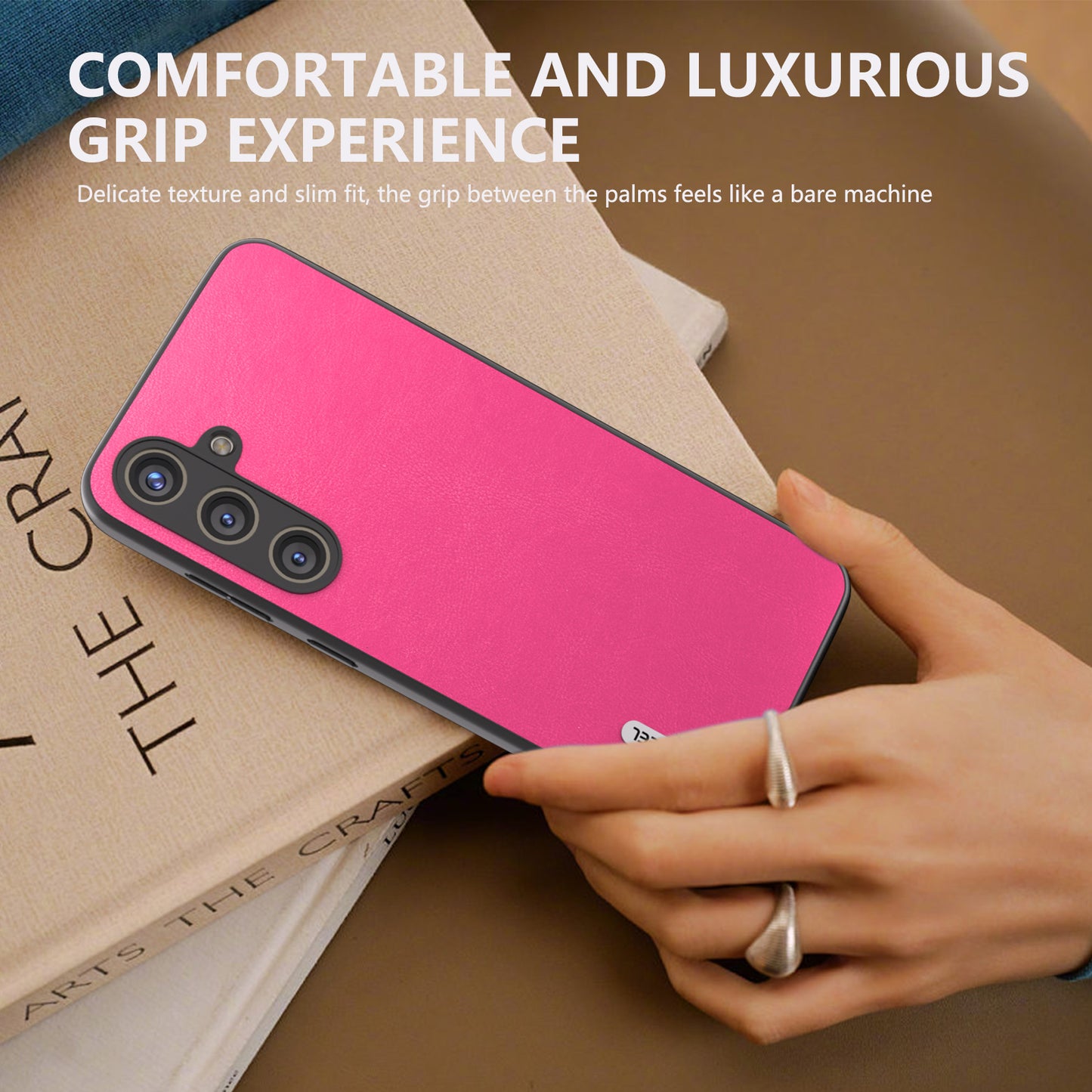 ABEEL For Samsung Galaxy S24 Textured Phone Case Slim PU Leather Shockproof Cover - Rose