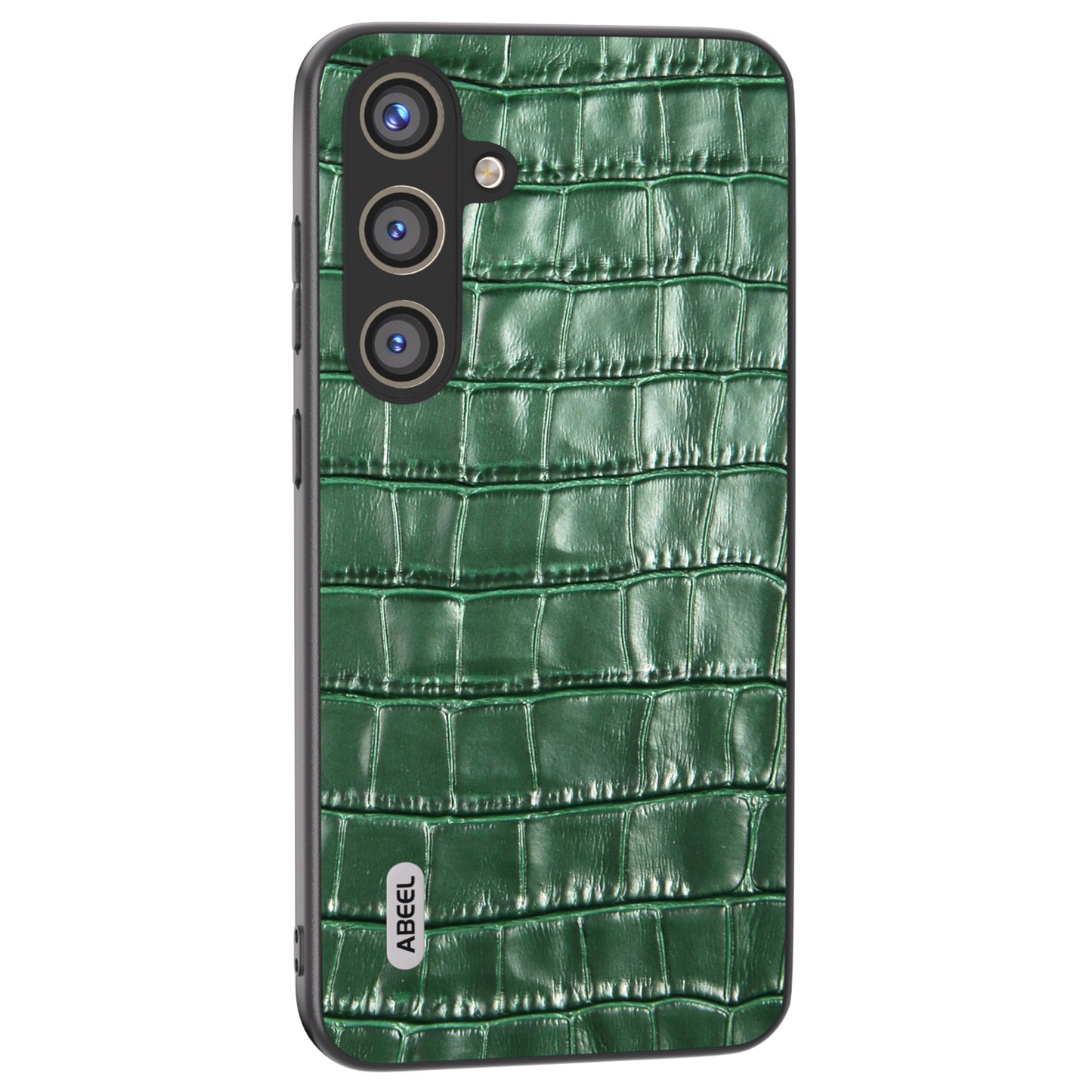 ABEEL For Samsung Galaxy S24 Phone Case Crocodile Texture Genuine Cow Leather Back Cover - Green