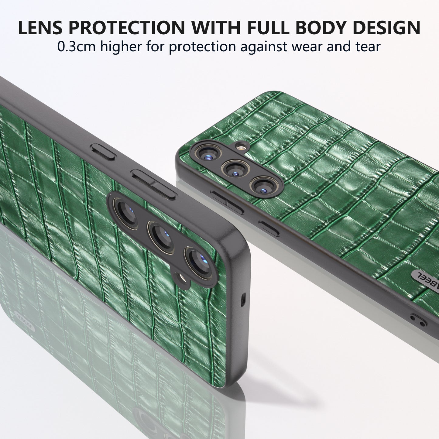 ABEEL For Samsung Galaxy S24 Phone Case Crocodile Texture Genuine Cow Leather Back Cover - Green