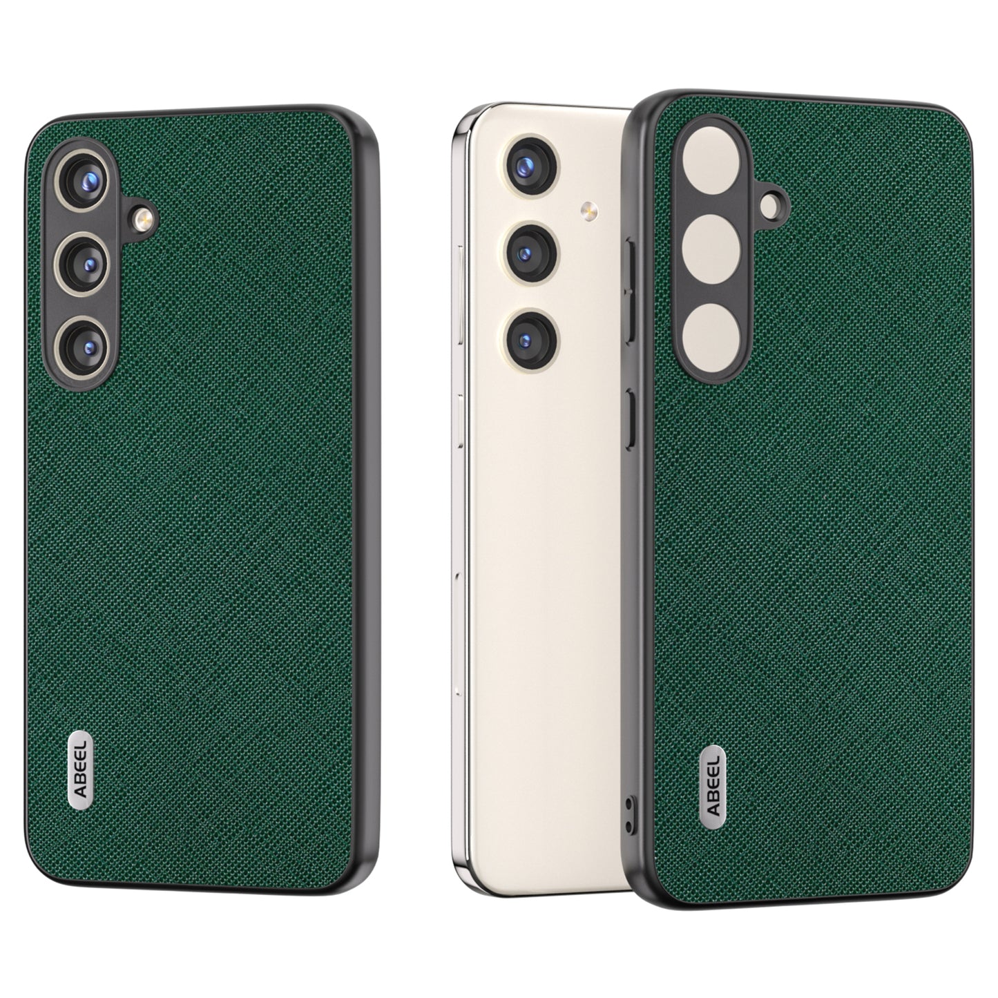 ABEEL For Samsung Galaxy S24 Cowhide Leather Phone Case with Cross Texture - Green