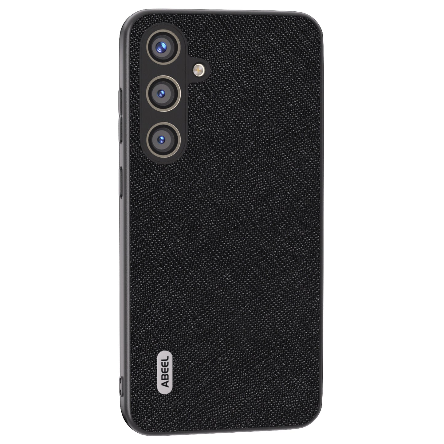 ABEEL For Samsung Galaxy S24 Cowhide Leather Phone Case with Cross Texture - Black