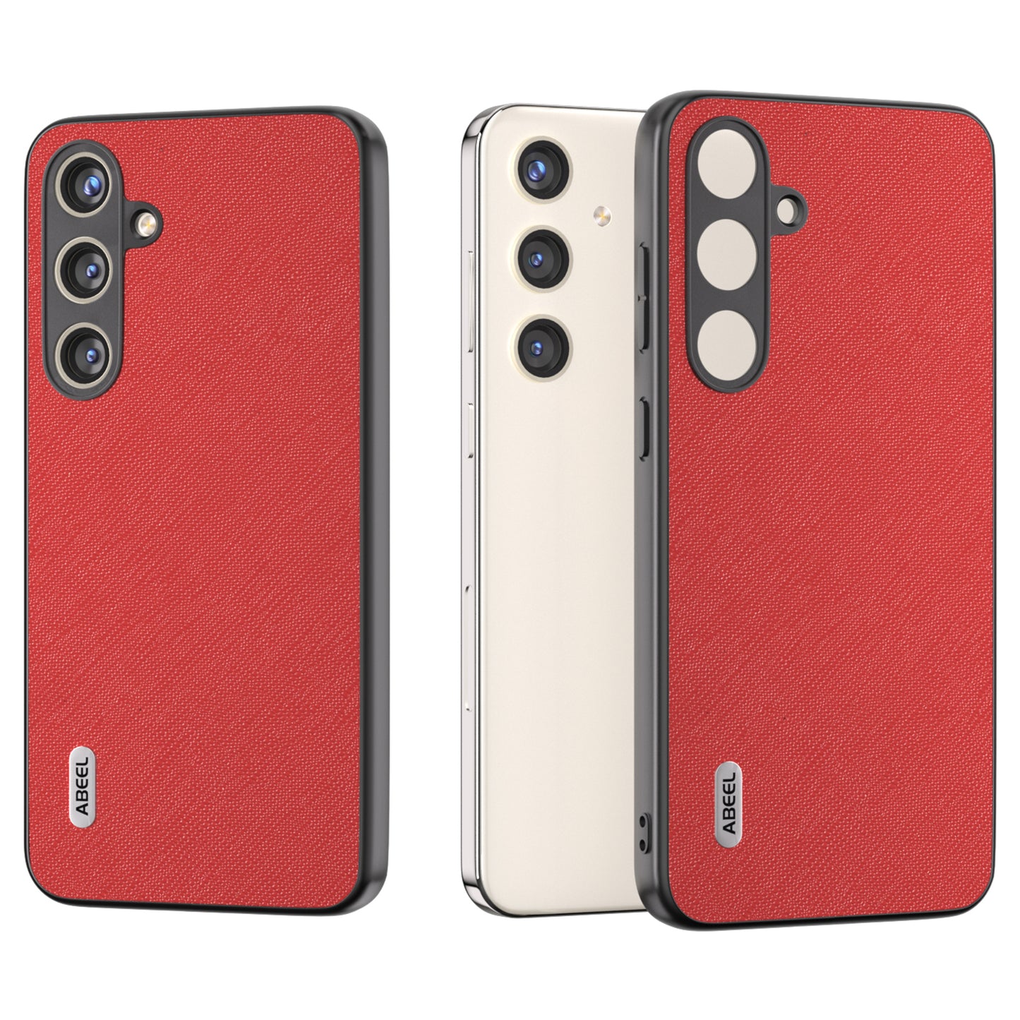 ABEEL For Samsung Galaxy S24 Cowhide Leather Phone Case with Cross Texture - Red