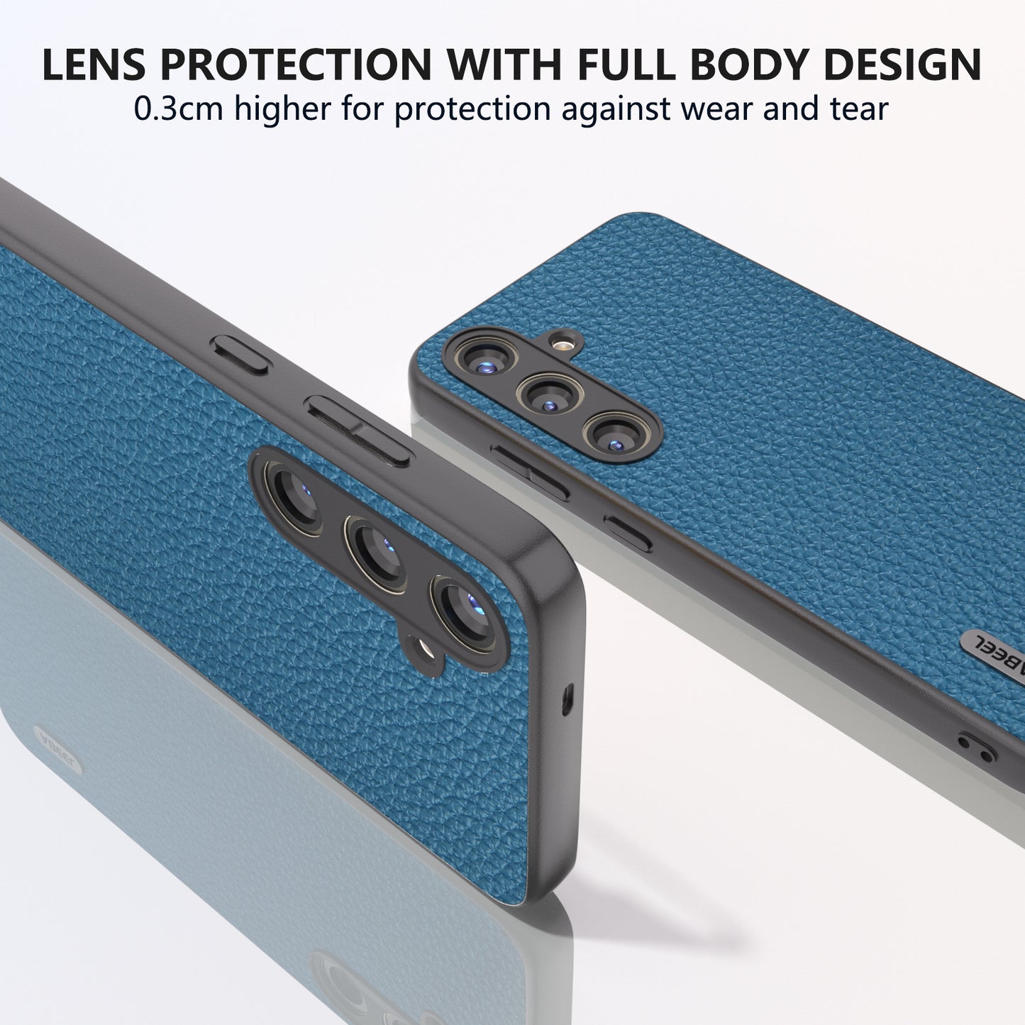 ABEEL For Samsung Galaxy S24 Cowhide Leather+PC+TPU Phone Case Litchi Texture Phone Cover - Blue