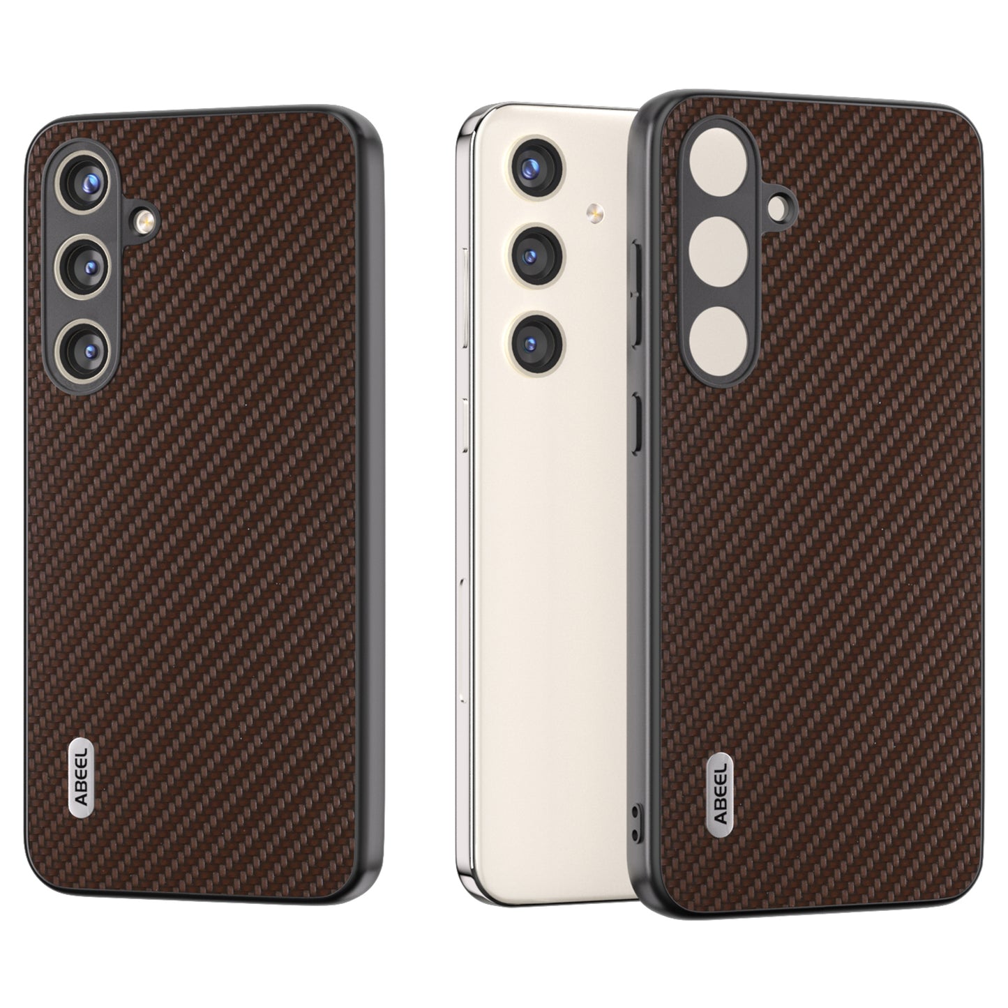 ABEEL for Samsung Galaxy S24 Carbon Fiber Texture Case PU Leather+PC+TPU Protective Phone Cover - Brown