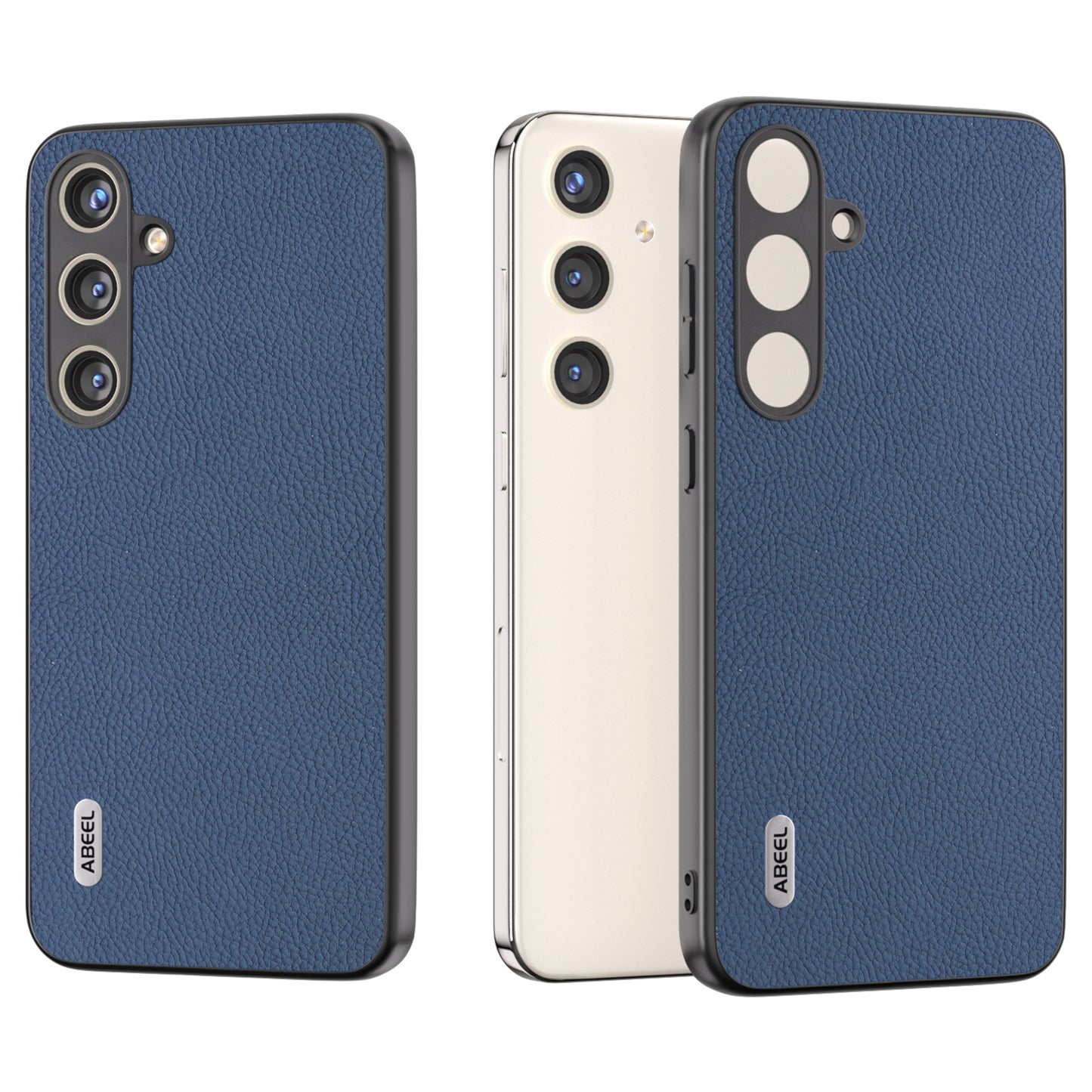 ABEEL For Samsung Galaxy S24 Cowhide Leather Case Soft TPU Hard PC Hybrid Phone Cover - Blue