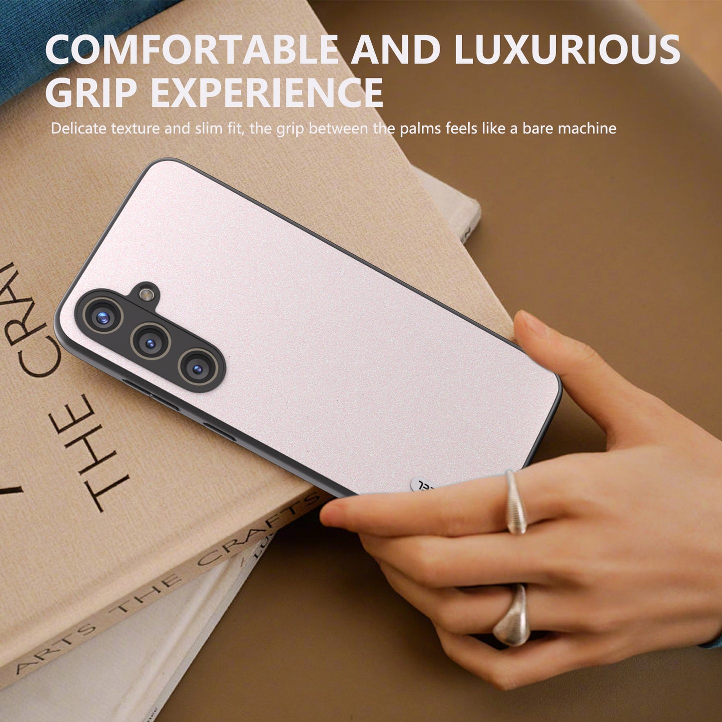 ABEEL For Samsung Galaxy S24 Phone Case Glitter PU Leather Coated TPU+PC Cover - White