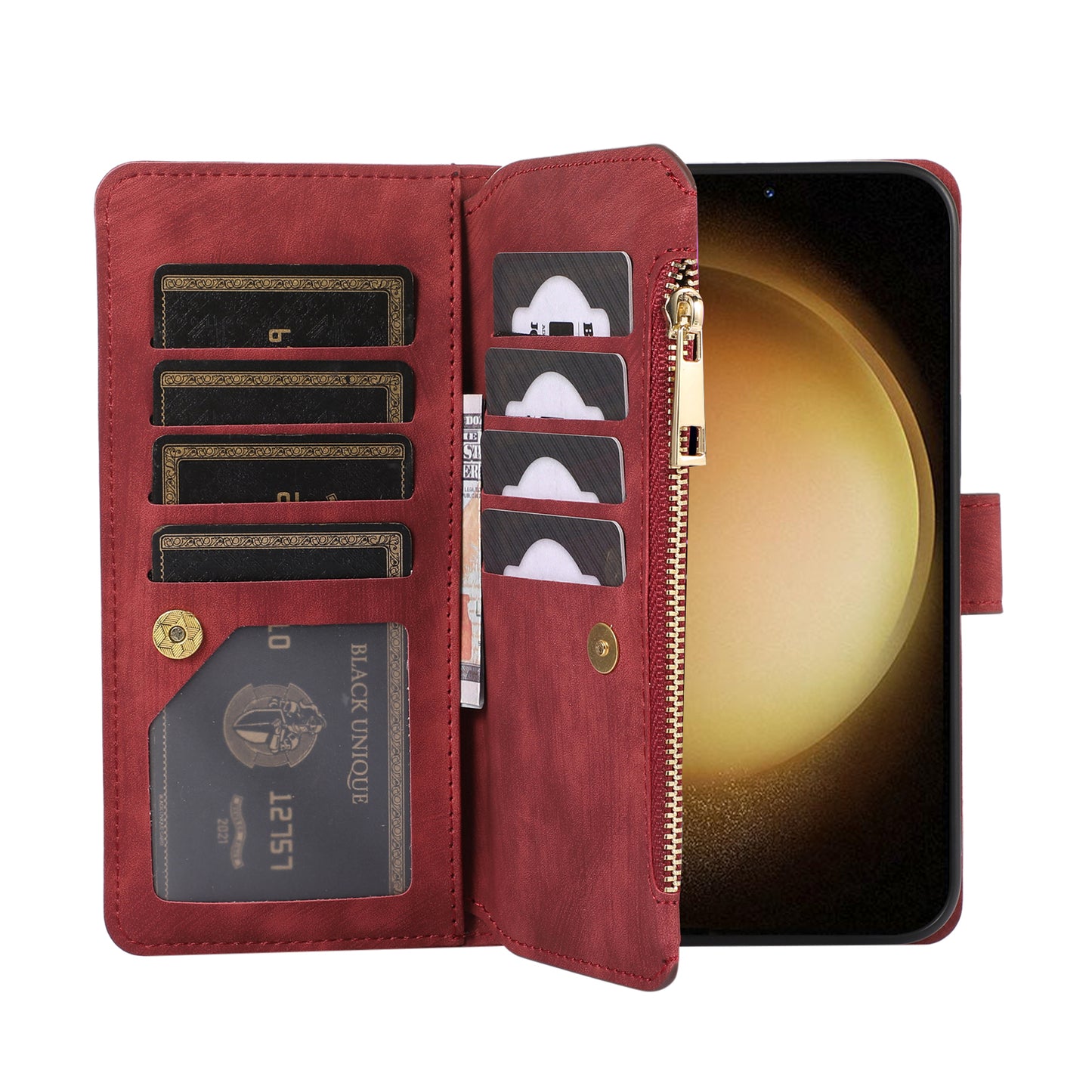 For Samsung Galaxy S24+ Wallet Case PU Leather Card Slot Cash Pocket Stand Phone Cover - Red