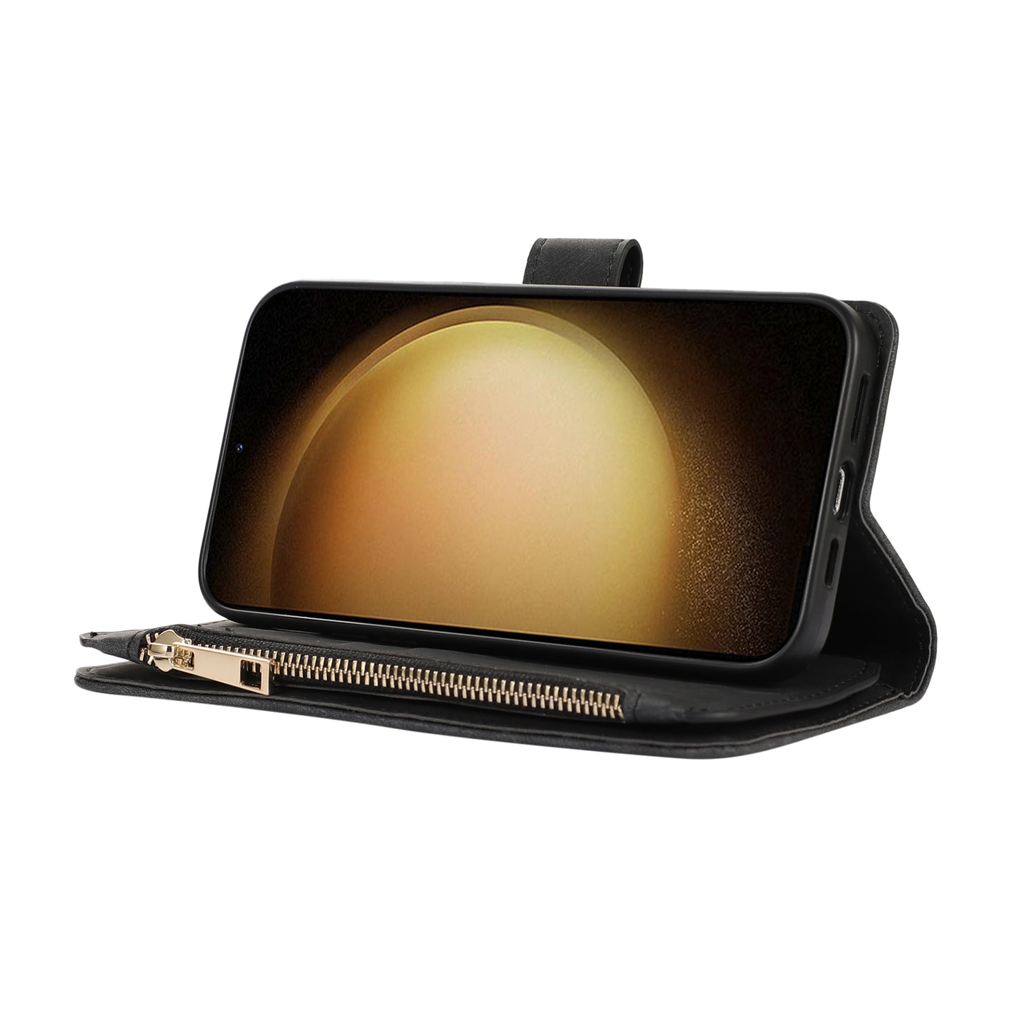 For Samsung Galaxy S24+ Wallet Case PU Leather Card Slot Cash Pocket Stand Phone Cover - Black