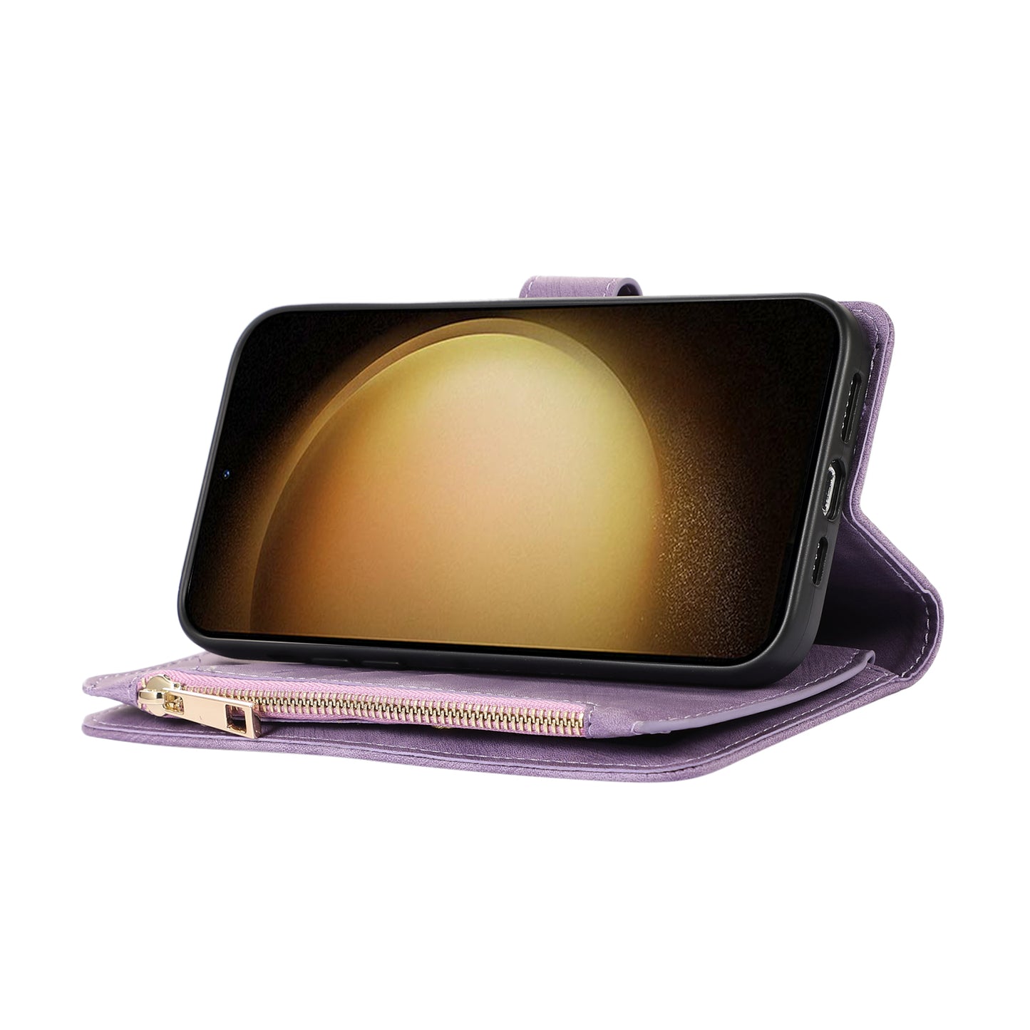 For Samsung Galaxy S24+ Wallet Case PU Leather Card Slot Cash Pocket Stand Phone Cover - Purple