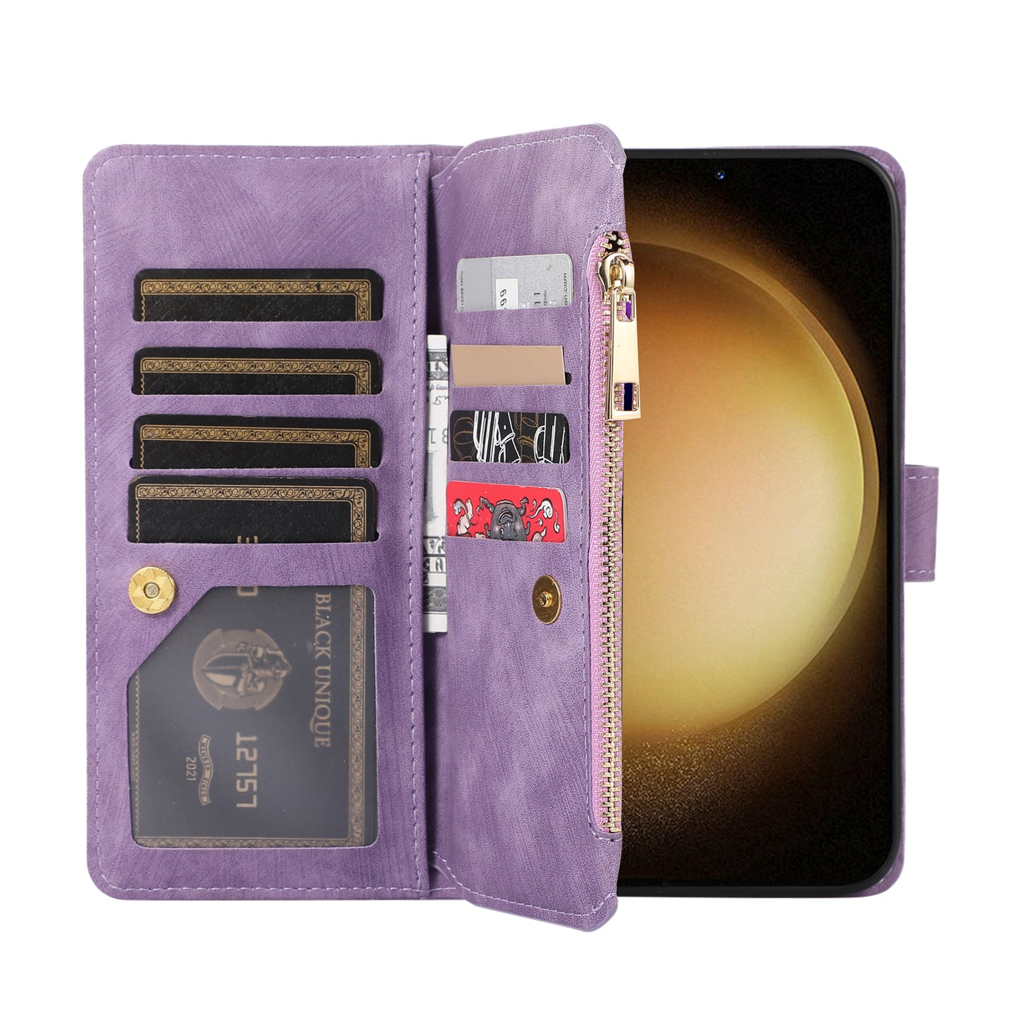 For Samsung Galaxy S24+ Wallet Case PU Leather Card Slot Cash Pocket Stand Phone Cover - Purple