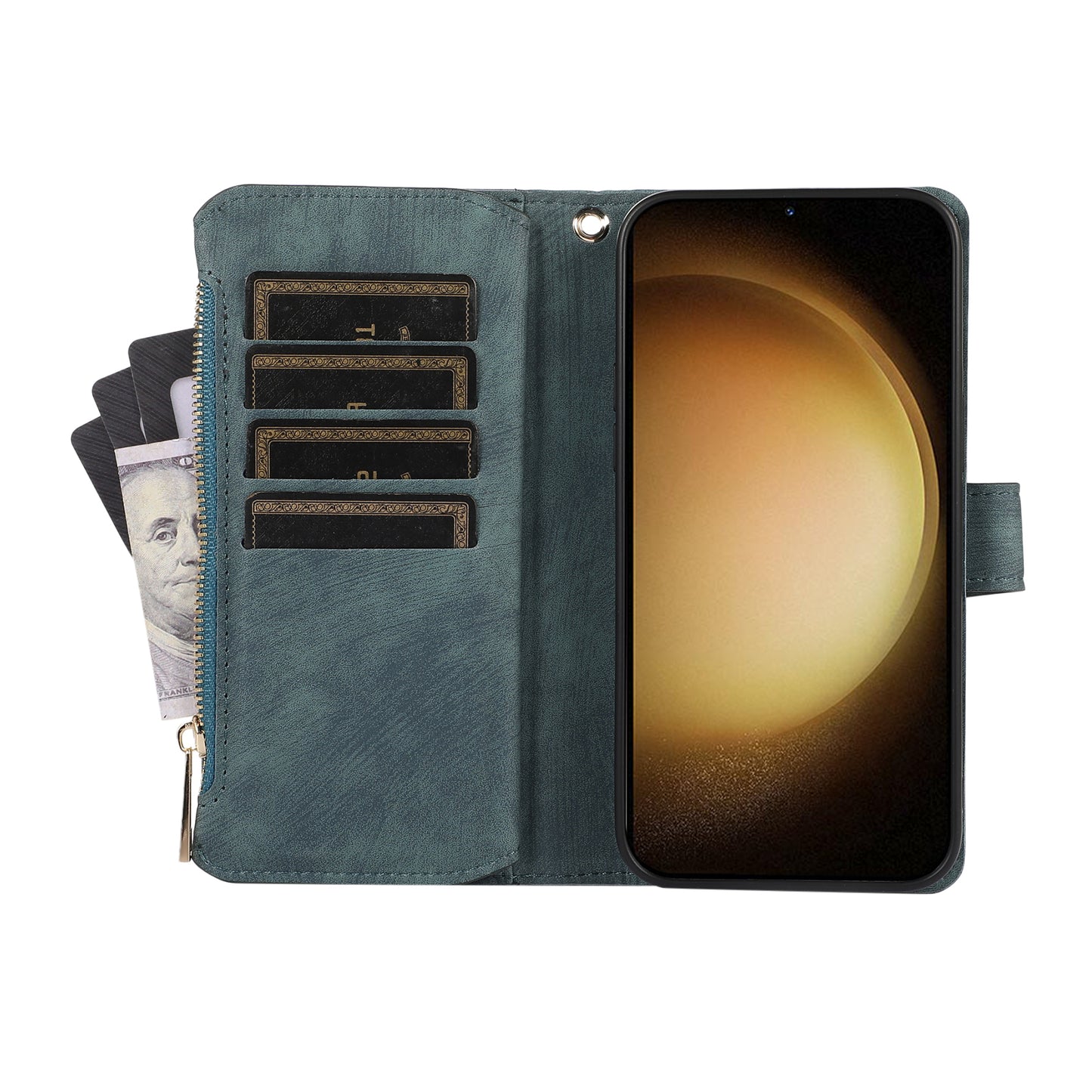 For Samsung Galaxy S24+ Wallet Case PU Leather Card Slot Cash Pocket Stand Phone Cover - Green
