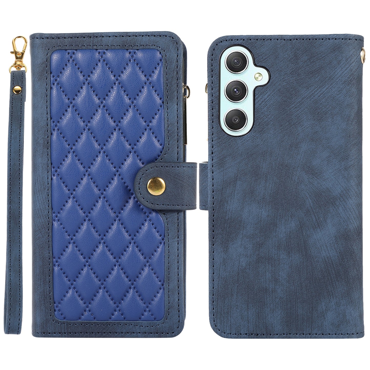 For Samsung Galaxy S24+ Wallet Case PU Leather Card Slot Cash Pocket Stand Phone Cover - Blue