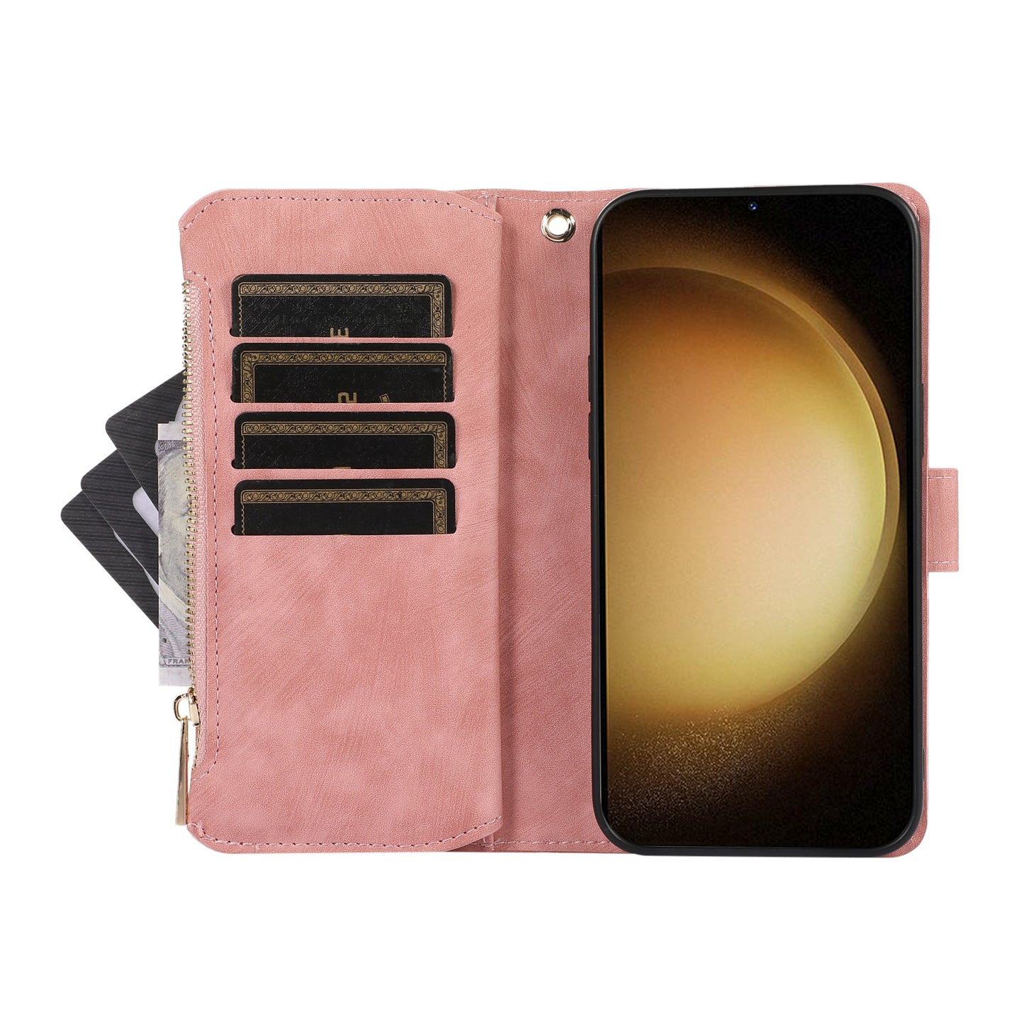 For Samsung Galaxy S24 Rhombus Leather Case Stand Card Slots Phone Cover - Rose Gold
