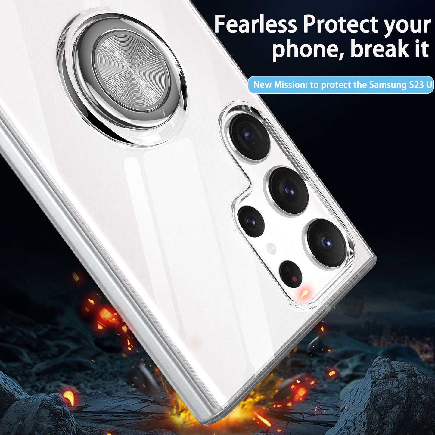 For Samsung Galaxy S24 Ultra TPU Clear Phone Case with Ring Holder Kickstand