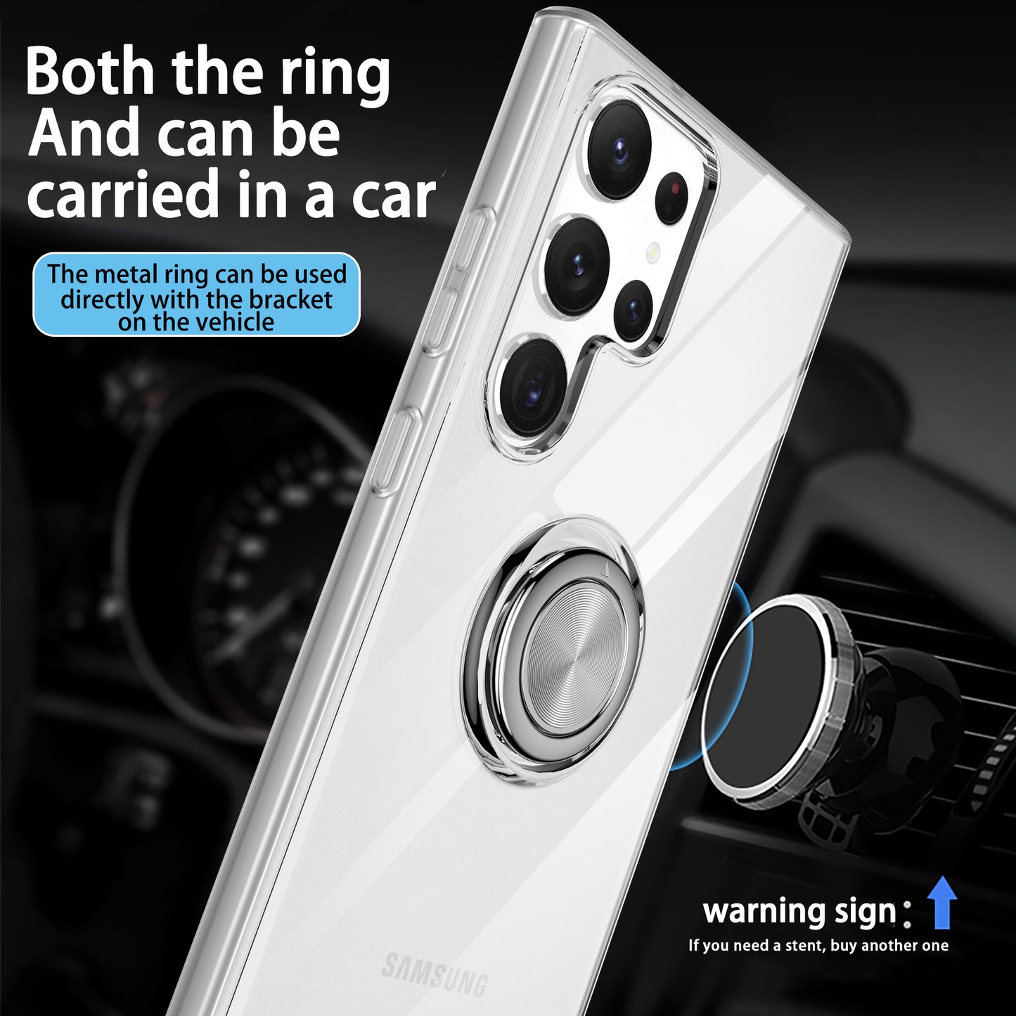 For Samsung Galaxy S24 Ultra TPU Clear Phone Case with Ring Holder Kickstand