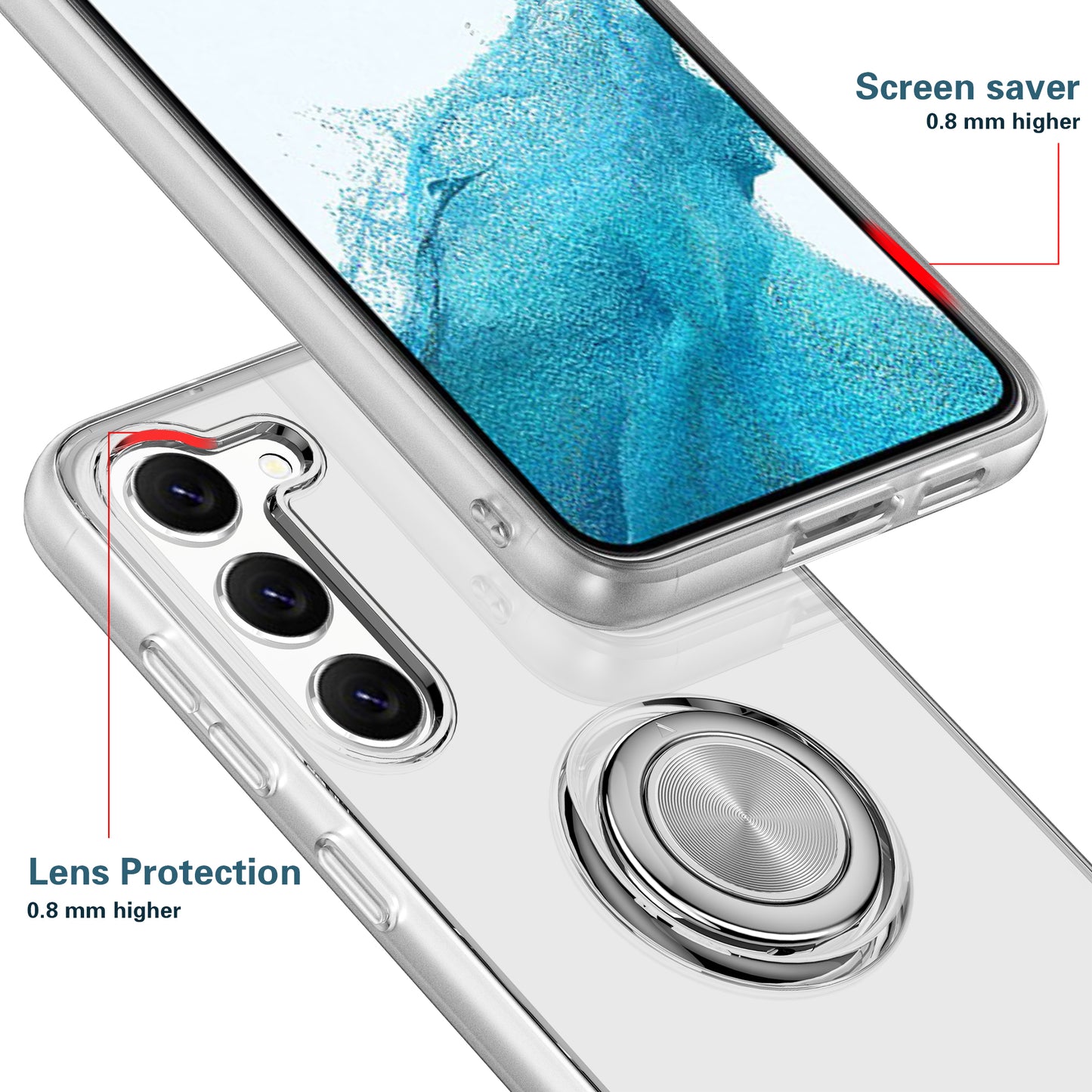 For Samsung Galaxy S24+ Ring Kickstand Case TPU Phone Cover Ultra Clear
