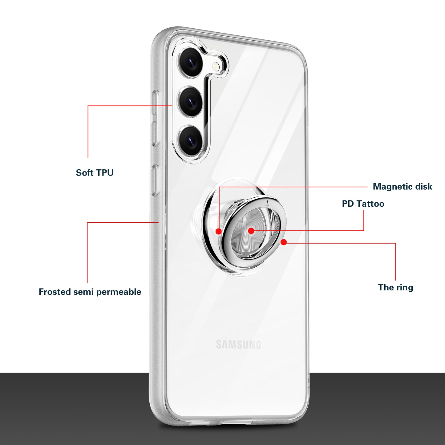 For Samsung Galaxy S24 Phone Case Kickstand Clear TPU Cover Support Car Mount