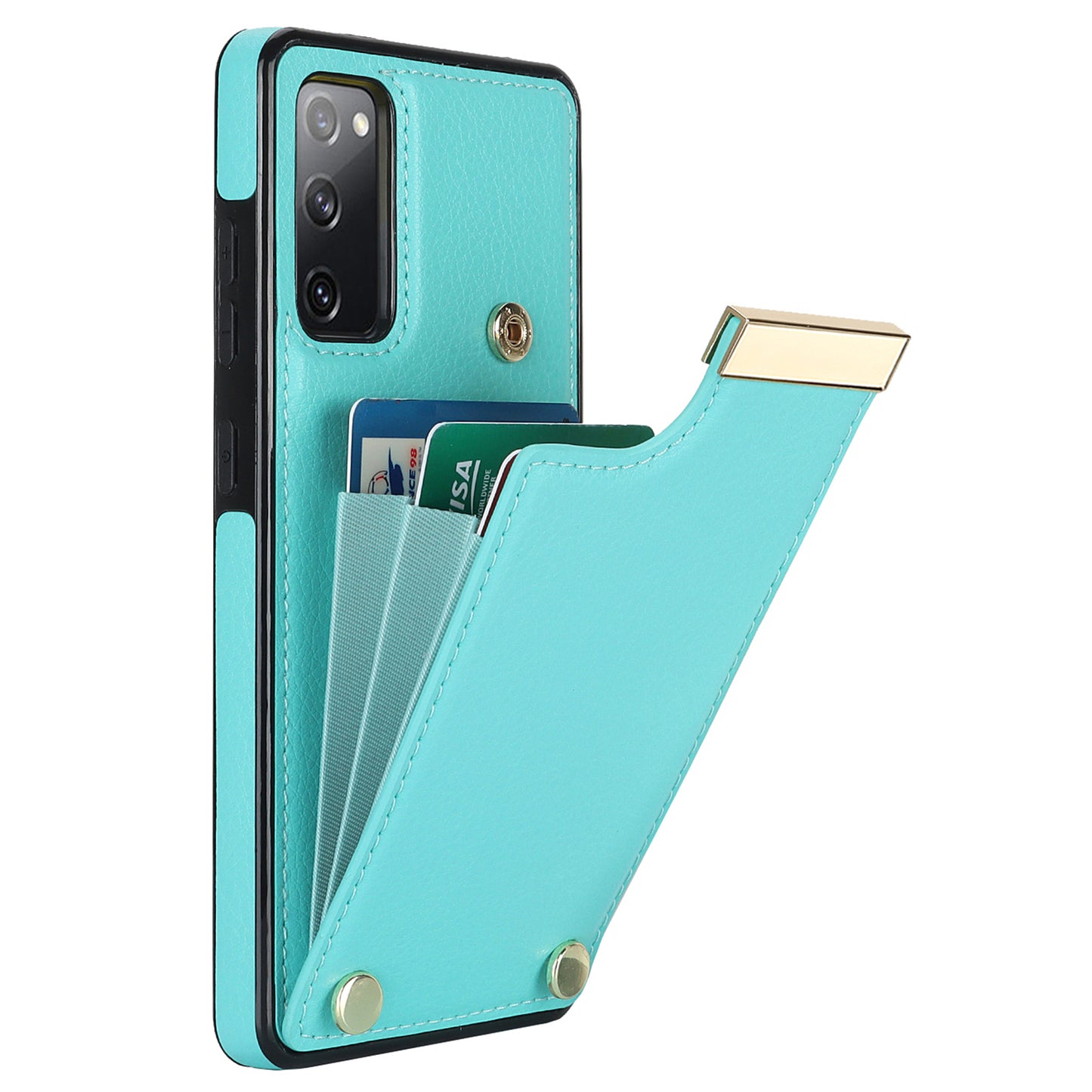 For Samsung Galaxy S20 FE 5G / S20 FE / S20 FE 2022 / S20 Lite Cell Phone Case TPU+PU Leather Card Holder Cover - Mint Green