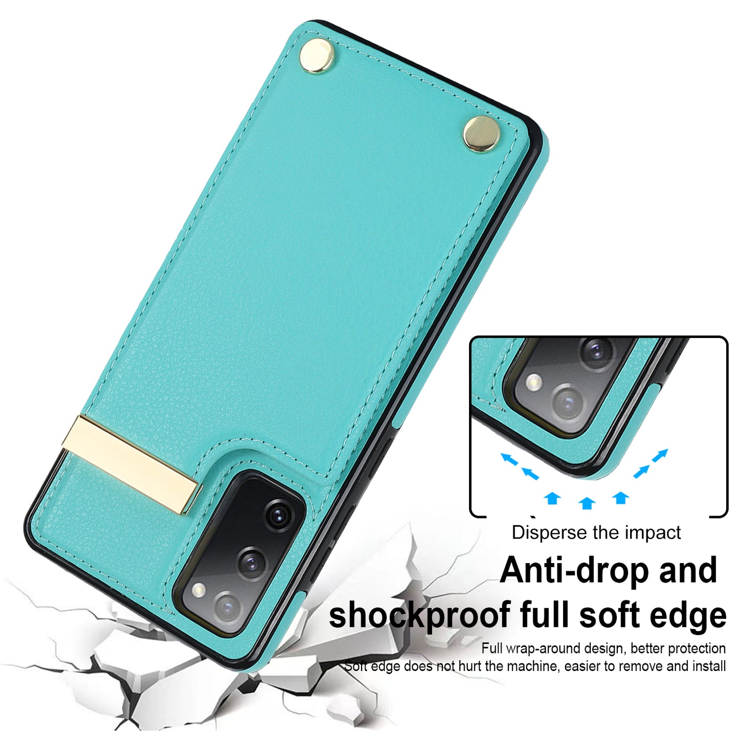 For Samsung Galaxy S20 FE 5G / S20 FE / S20 FE 2022 / S20 Lite Cell Phone Case TPU+PU Leather Card Holder Cover - Mint Green