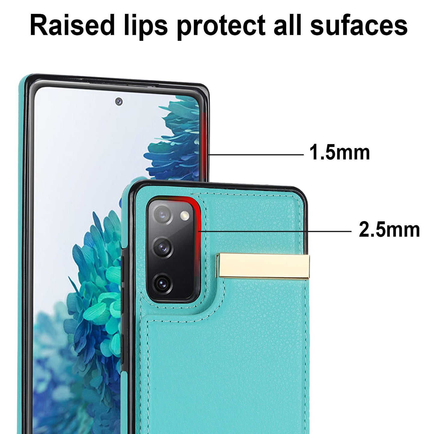 For Samsung Galaxy S20 FE 5G / S20 FE / S20 FE 2022 / S20 Lite Cell Phone Case TPU+PU Leather Card Holder Cover - Mint Green