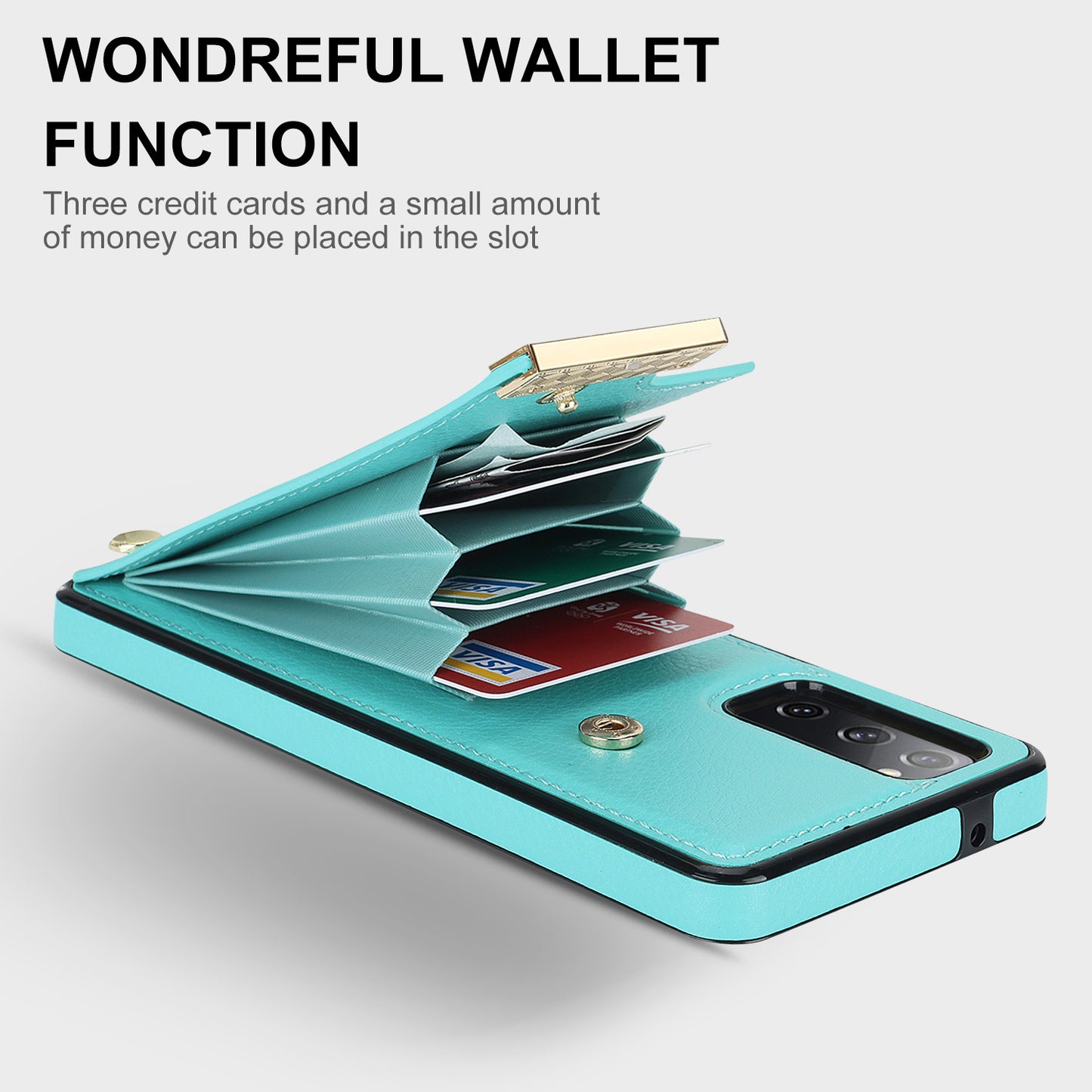 For Samsung Galaxy S20 FE 5G / S20 FE / S20 FE 2022 / S20 Lite Cell Phone Case TPU+PU Leather Card Holder Cover - Mint Green