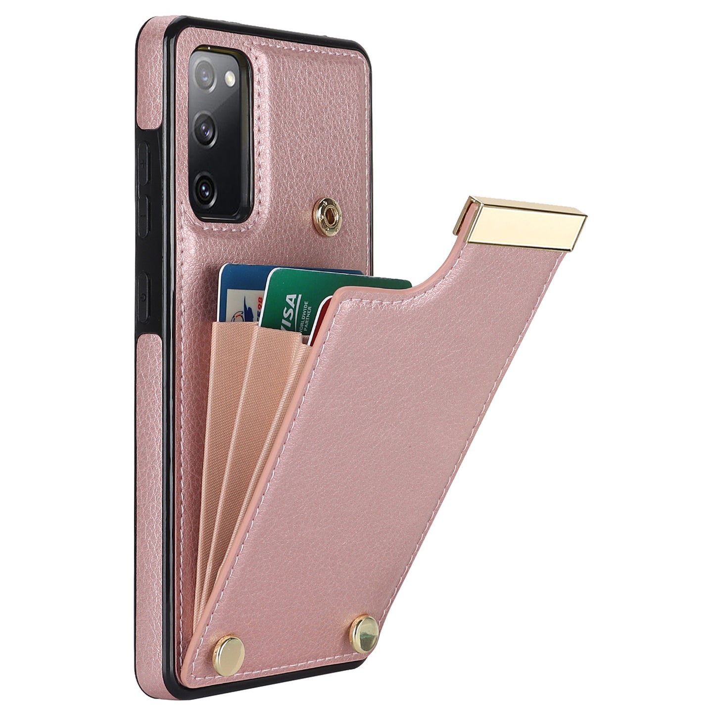 For Samsung Galaxy S20 FE 5G / S20 FE / S20 FE 2022 / S20 Lite Cell Phone Case TPU+PU Leather Card Holder Cover - Rose Gold