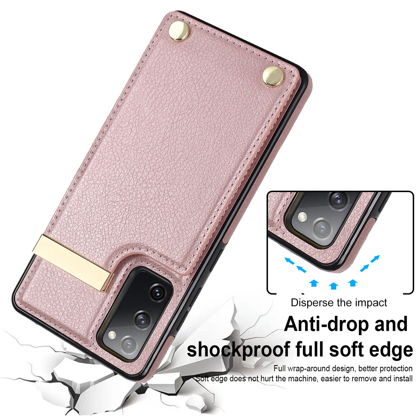 For Samsung Galaxy S20 FE 5G / S20 FE / S20 FE 2022 / S20 Lite Cell Phone Case TPU+PU Leather Card Holder Cover - Rose Gold