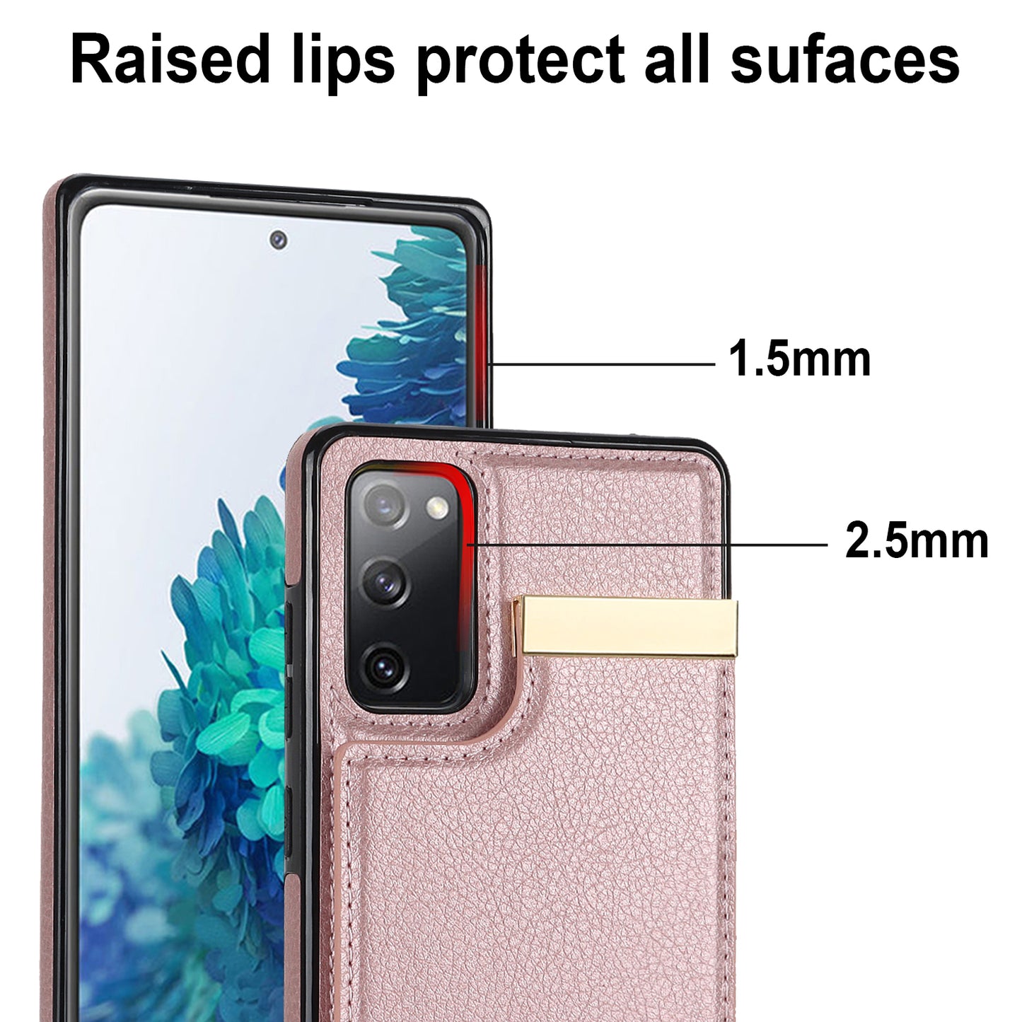 For Samsung Galaxy S20 FE 5G / S20 FE / S20 FE 2022 / S20 Lite Cell Phone Case TPU+PU Leather Card Holder Cover - Rose Gold