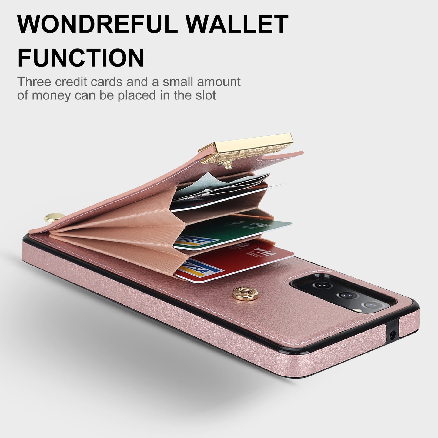 For Samsung Galaxy S20 FE 5G / S20 FE / S20 FE 2022 / S20 Lite Cell Phone Case TPU+PU Leather Card Holder Cover - Rose Gold