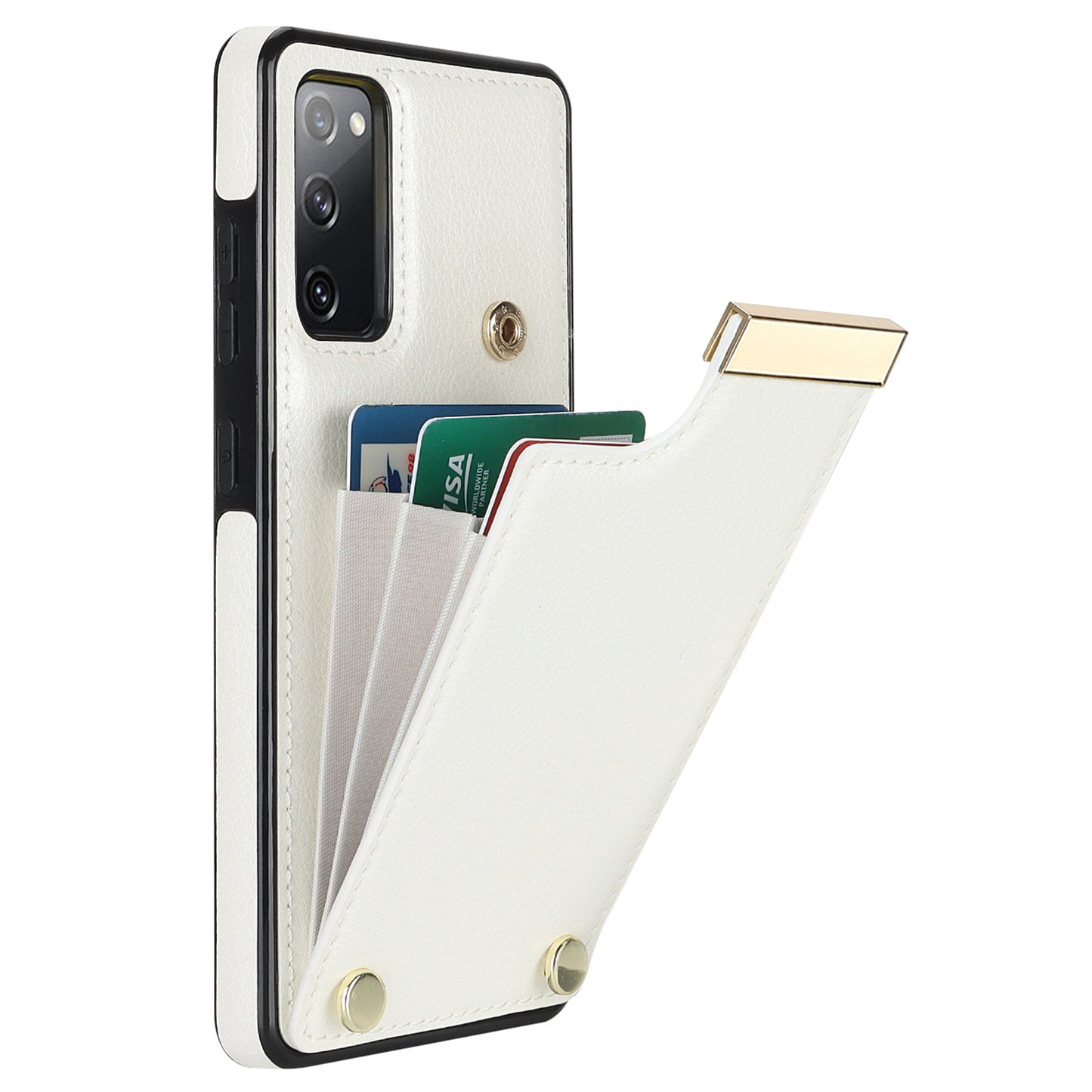 For Samsung Galaxy S20 FE 5G / S20 FE / S20 FE 2022 / S20 Lite Cell Phone Case TPU+PU Leather Card Holder Cover - White
