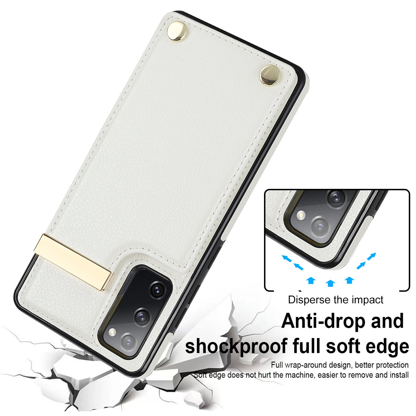 For Samsung Galaxy S20 FE 5G / S20 FE / S20 FE 2022 / S20 Lite Cell Phone Case TPU+PU Leather Card Holder Cover - White